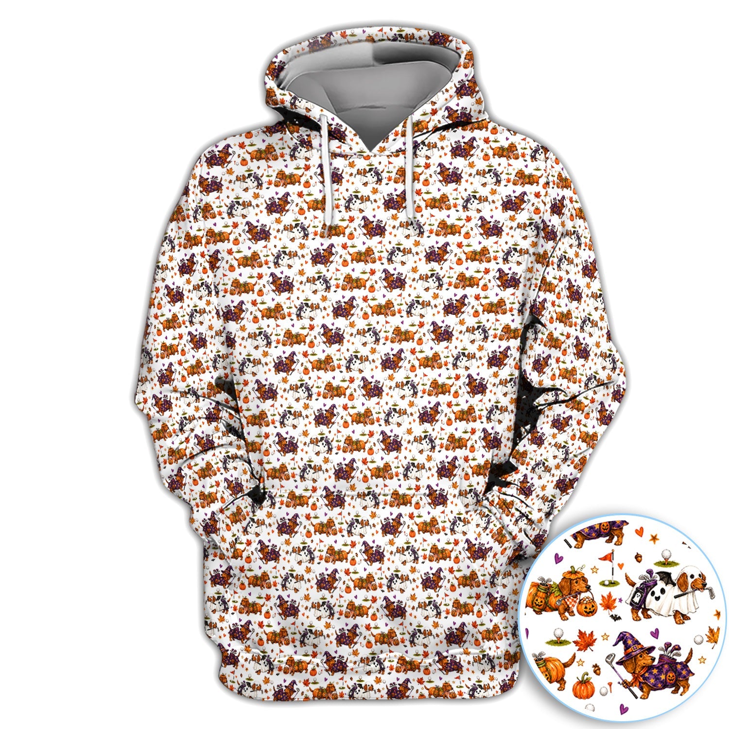 Halloween Dachshund Golf Polo Shirt for Men – Funny Spooky Wiener Dog Golfer Polo