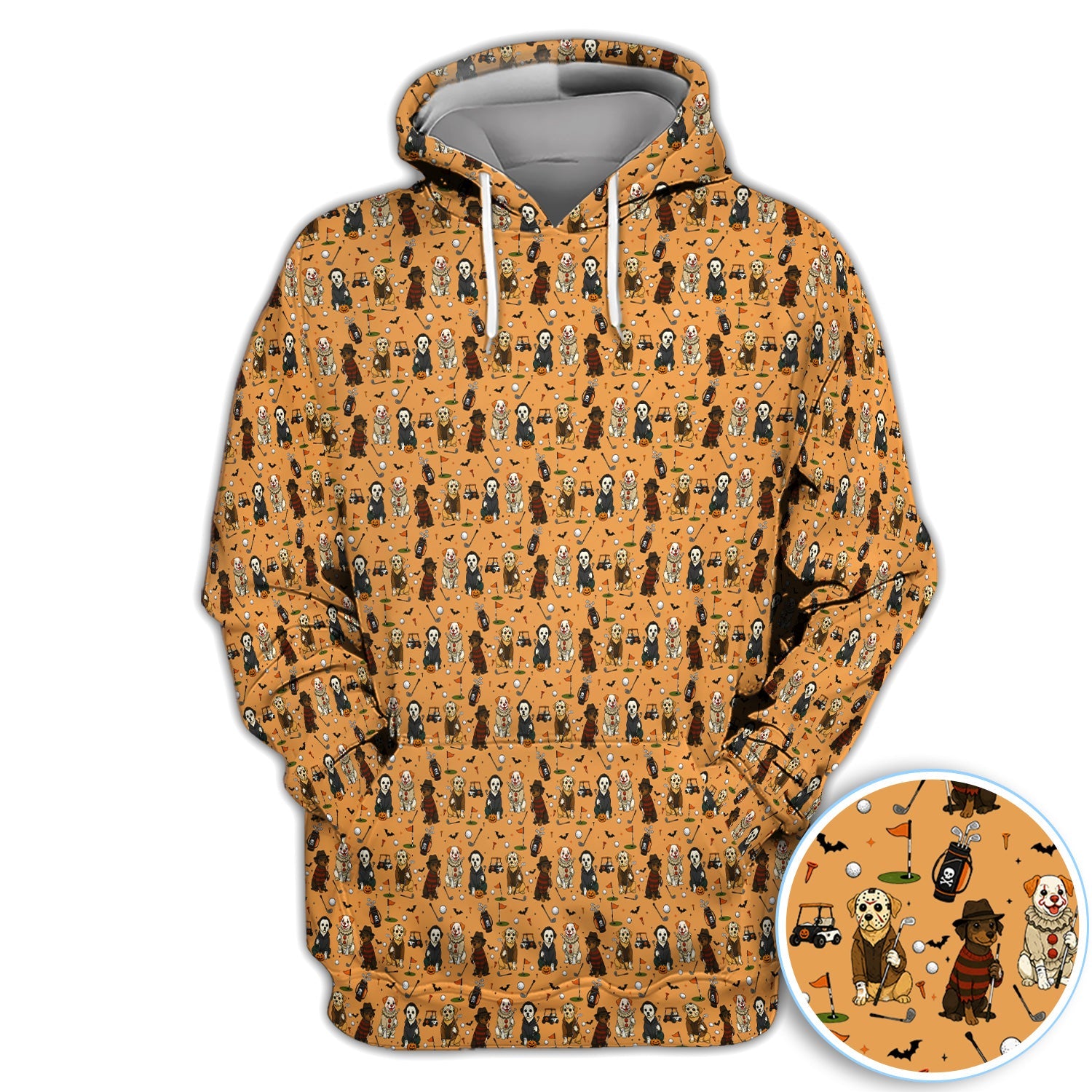 Funny Horror Dog Golf Pattern Shirt, Spooky Movie Dog Golf Shirt For Women, Halloween Golfer Gift