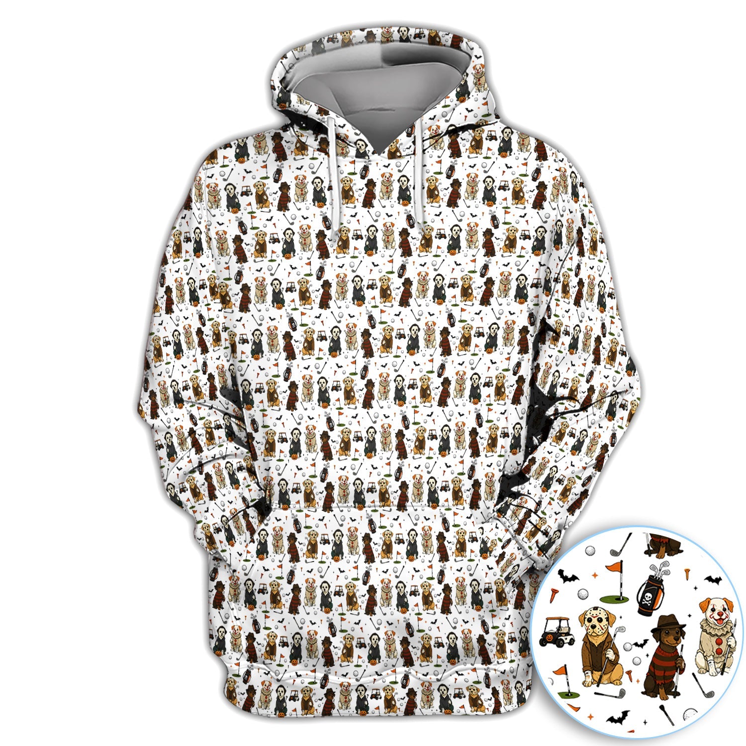 Spooky Slasher Dog Golf Pattern Shirt, Horror Pup Golf Polo For Women, Halloween Golf Lover Gift