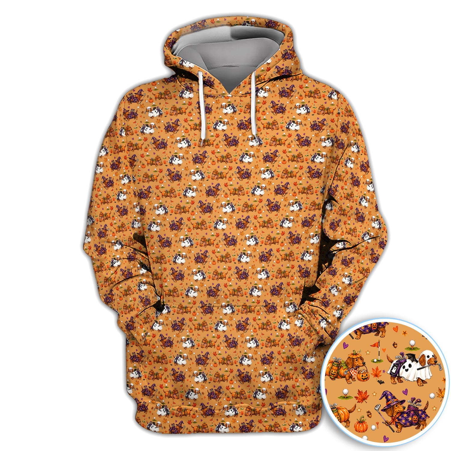 Halloween Dachshund Golf Polo Shirt for Men – Funny Spooky Wiener Dog Golfer Polo