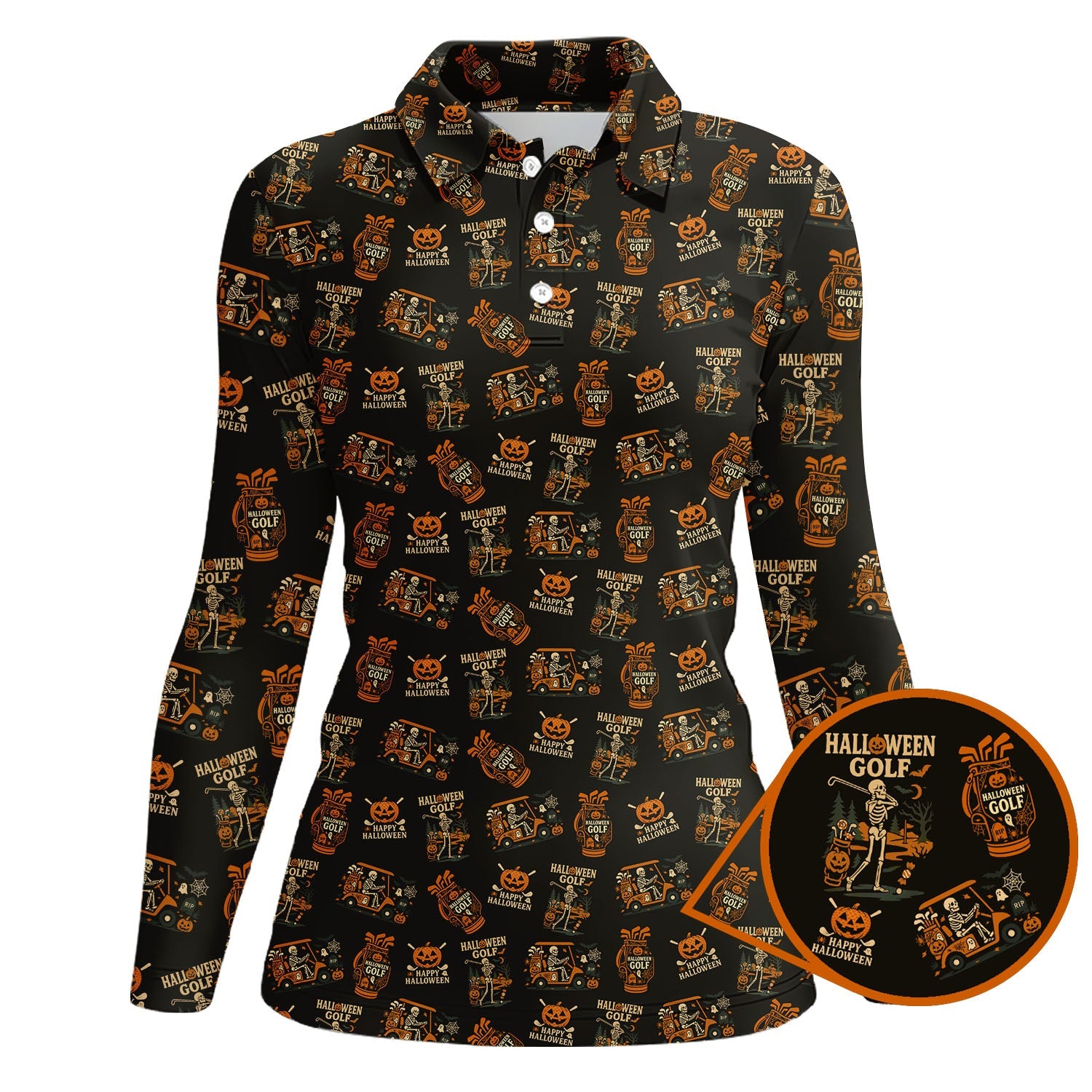 Skeleton Pattern Golf Shirts, Funny Golf Polos For Men, Halloween Golf Shirt For Golfers