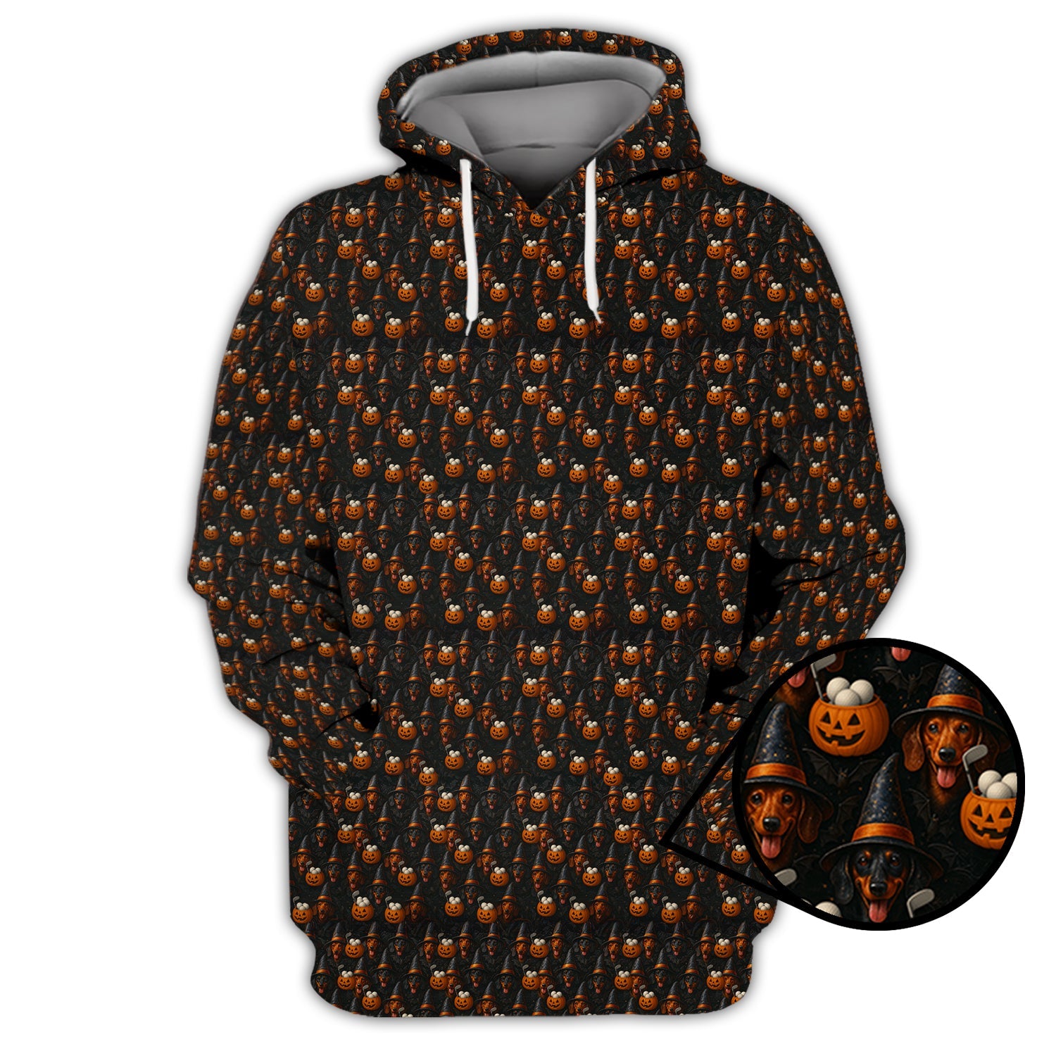 Halloween Dachshund Pattern Golf Shirt, Funny Dog Golf Polos, Spooky Halloween Golf Shirt For Golfer