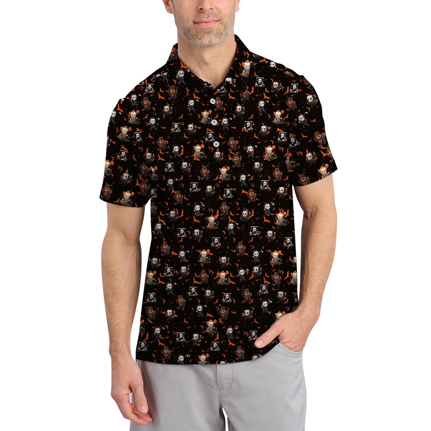 Pattern Golf Shirt For Golfer, Halloween Golf Shirt, Crazy Golf Shirt For Men, Funny Golf Shirt Of Halloween