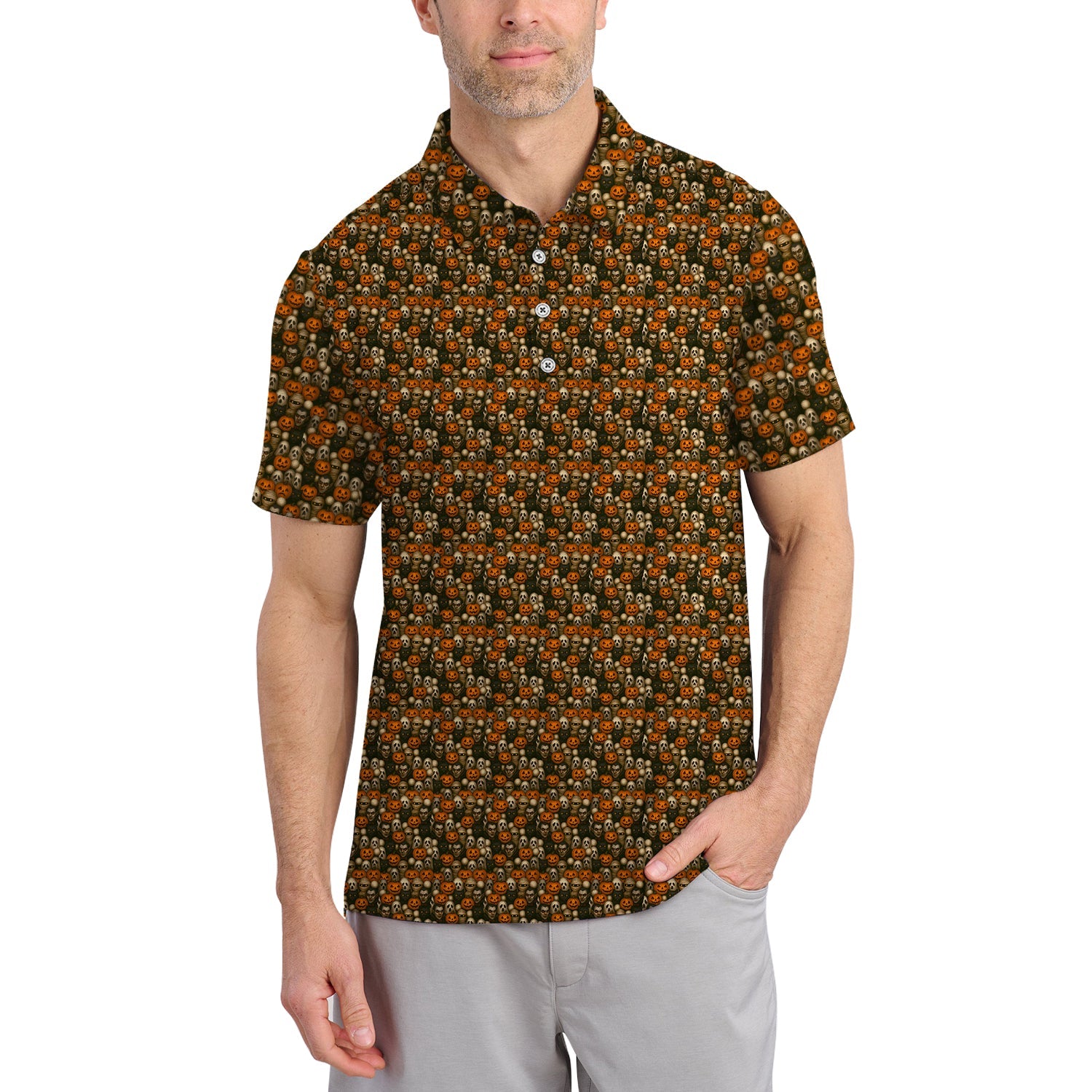 Halloween Pattern Golf Shirt, Funny Halloween Golf Shirt, Golf Gift For Golfer