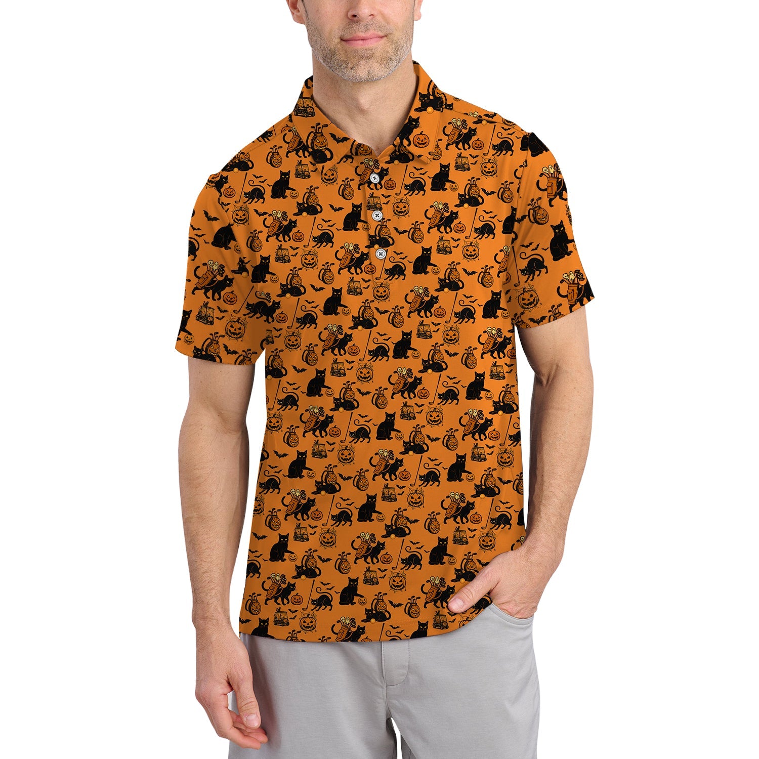 Funny Pattern Golf Shirt, Cat Golf Shirt For Golfer, Halloween Golf Shirt