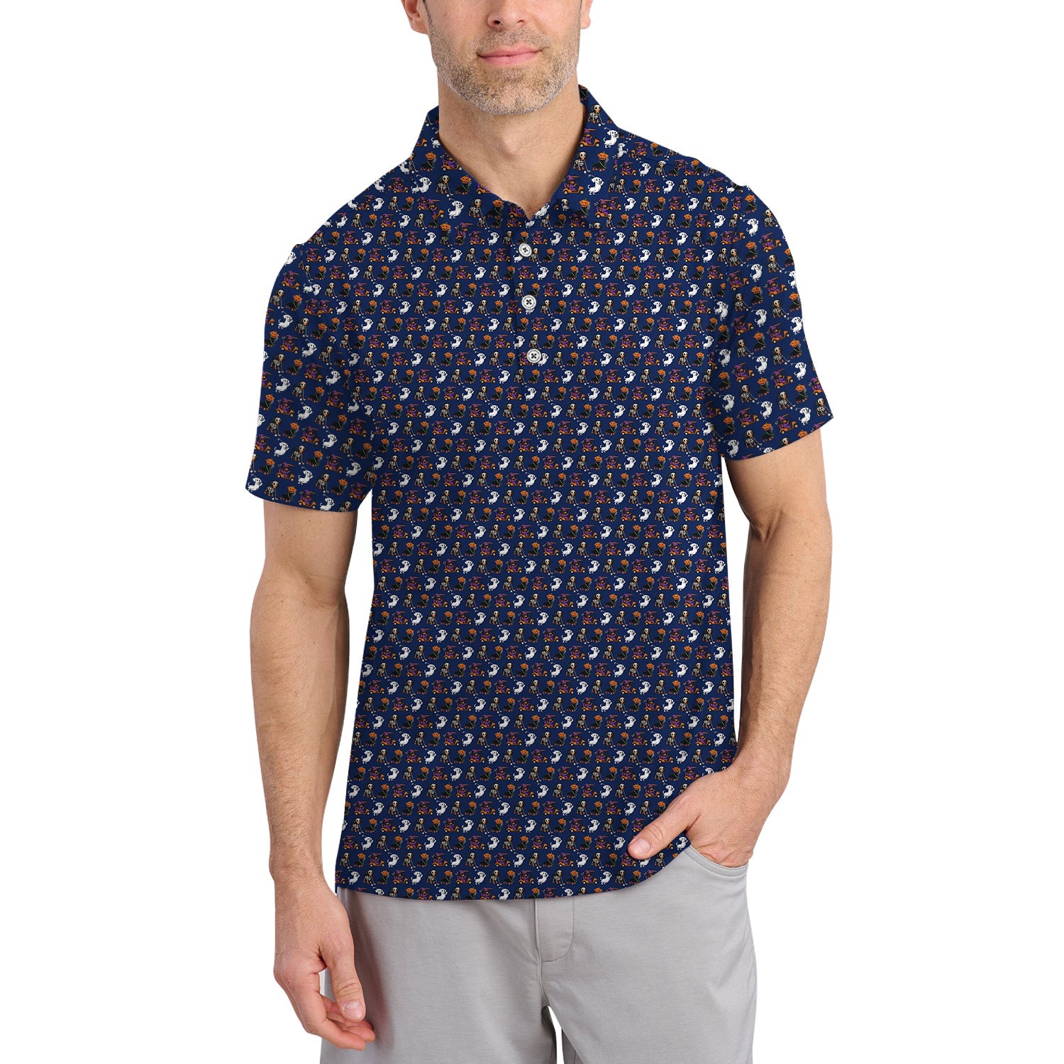 Funny Pattern Golf Shirt, Dachshund Halloween Shirt, Dachshund Golf Shirt For Men