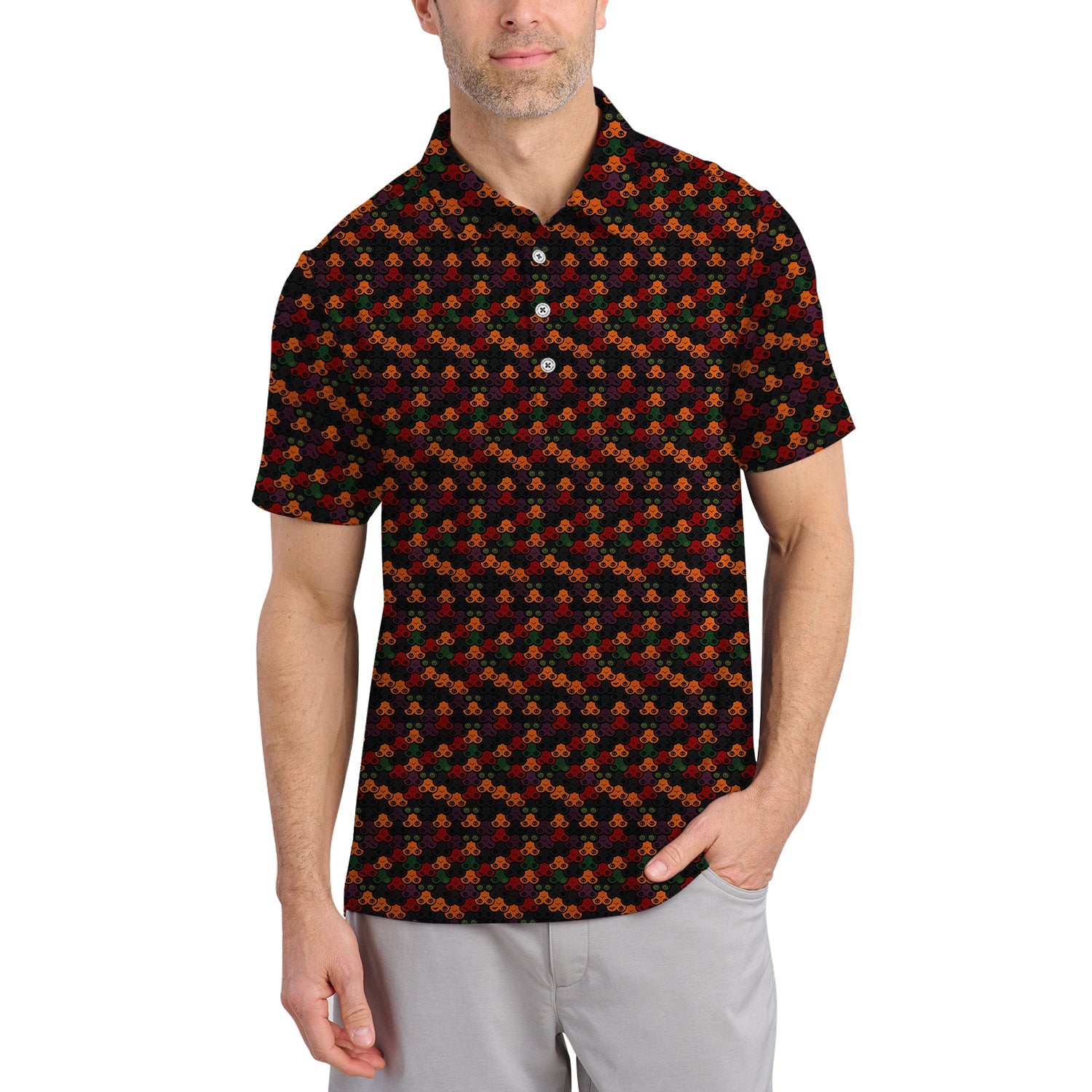 Funny Pattern Golf Shirt, Halloween Golf Shirt With Pumpkin, Crazy Golf Shirt For Golfer