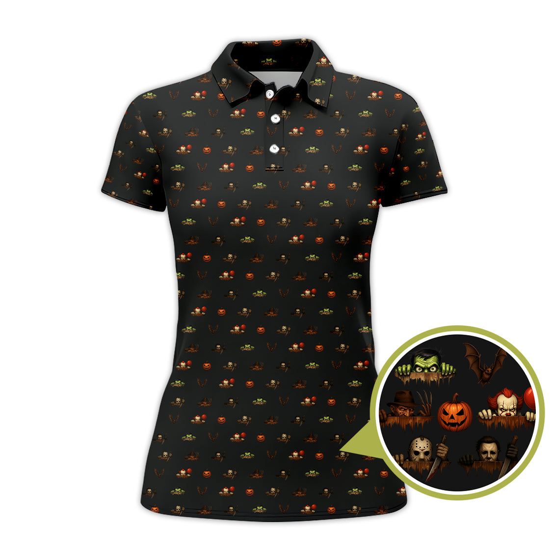 Halloween Golf Shirt For Golfer, Horror Pattern Golf Shirt, Crazy Golf Shirt For Men