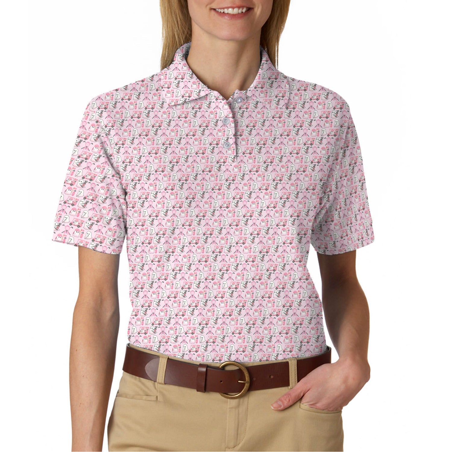 Ghost Of Halloween Pattern Golf Shirt, Funny Breast Cancer Golf Shirt, Ladies Golf Shirts