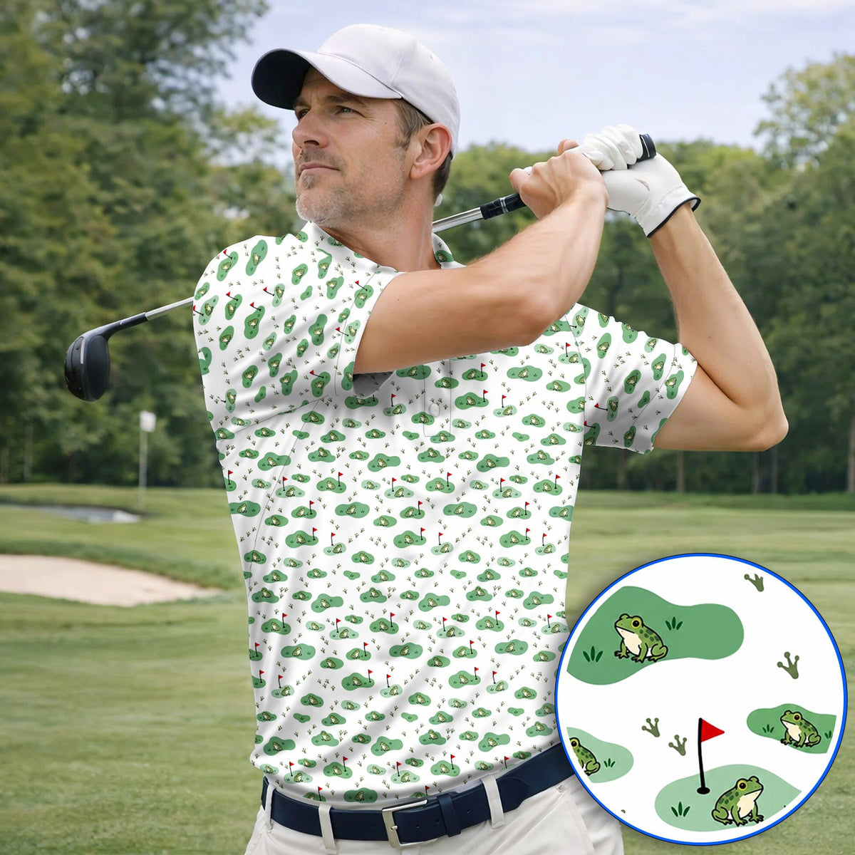 Cute Frog Golf Shirt, Crazy Frog Golf Pattern Polos, Golf Gift For Golfer