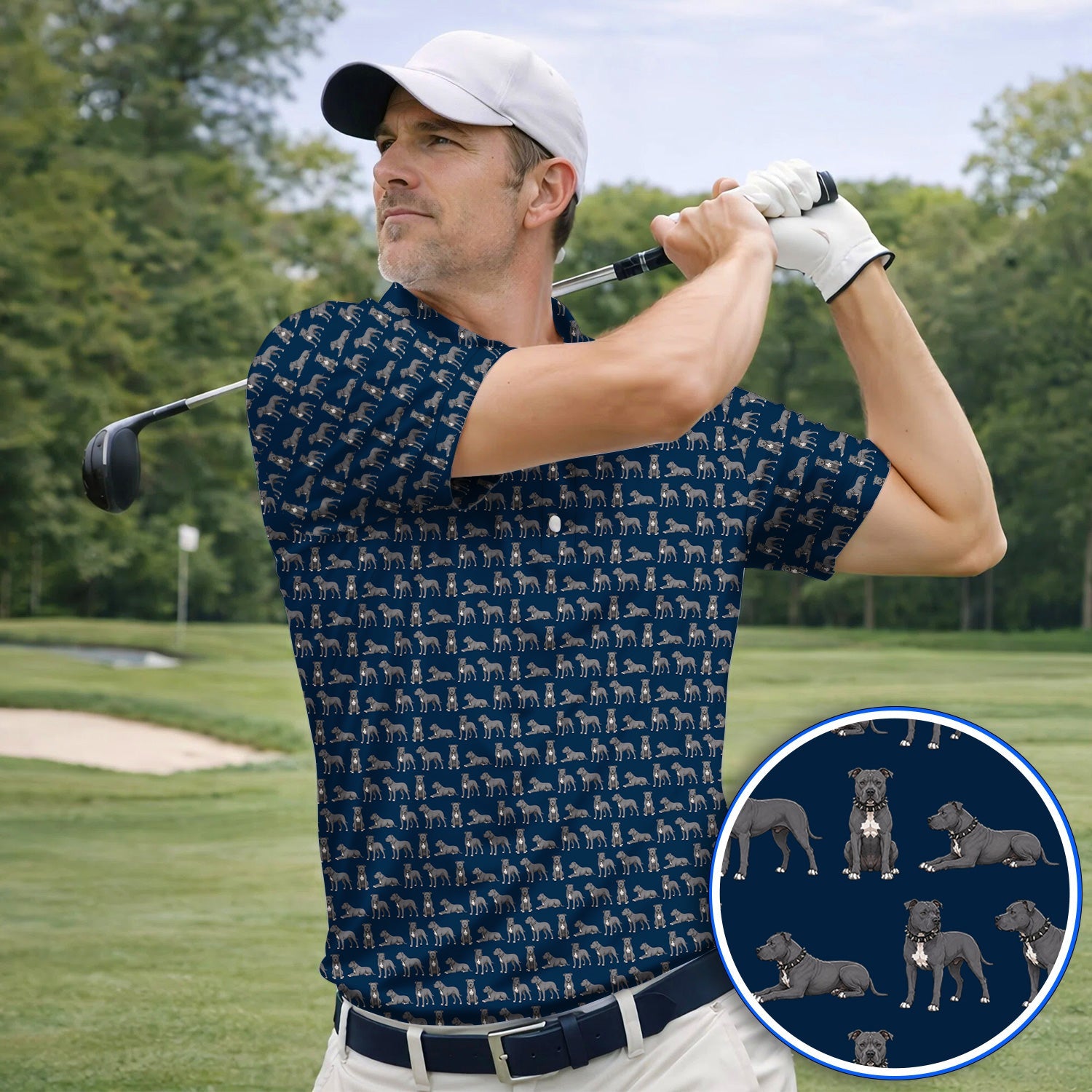 Pit Bull Golf Polos, Pit Bull Pattern Golf Shirt for Dog Lovers, Golf Gift For Golfer