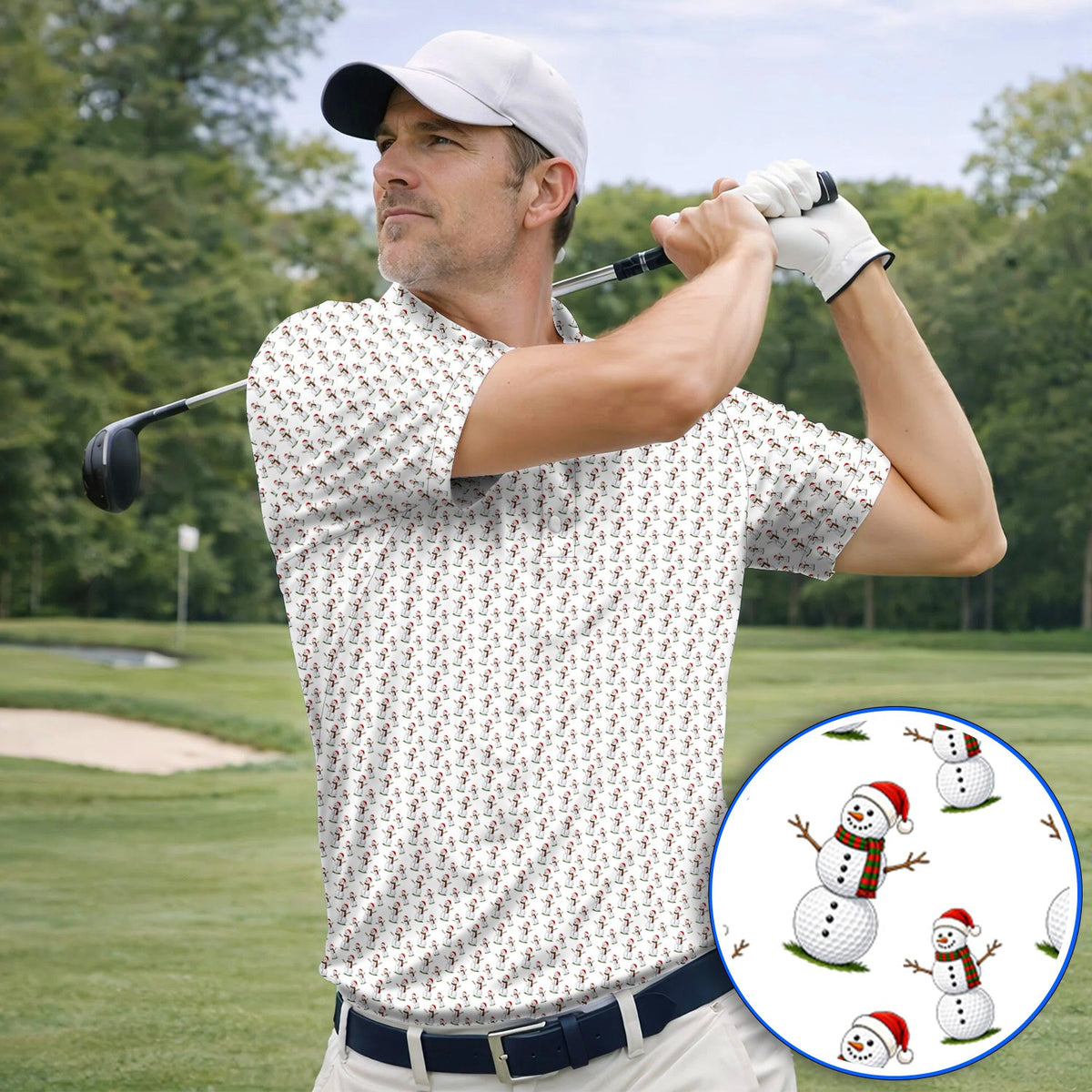 Snowman Christmas Golf Polos, Funny Xmas Golf Shirt, Golf Gift for Golfer