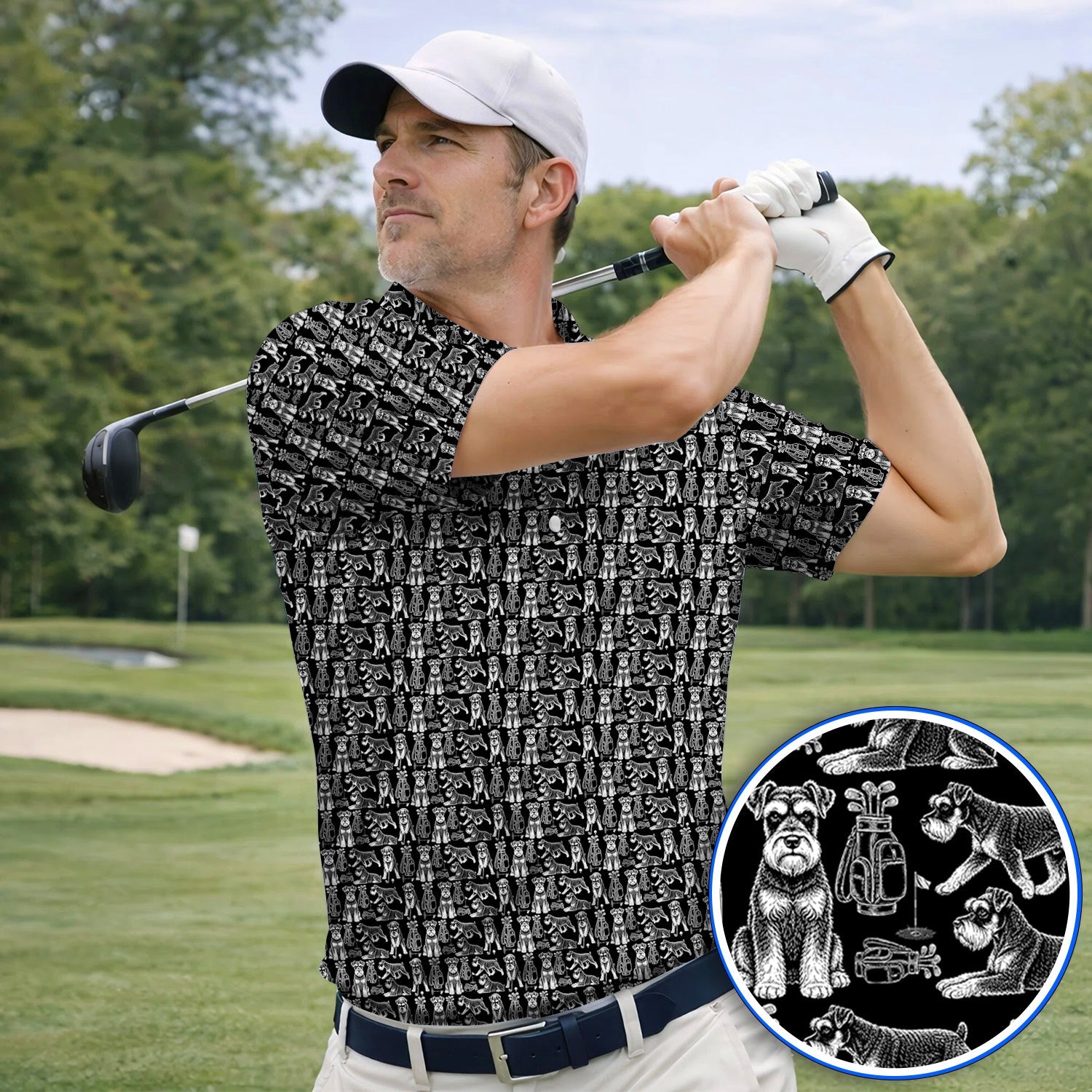 Miniature Schnauzer Golf Polos, Retro Schnauzer Golf Shirt, Crazy Golf Gift For Golfer