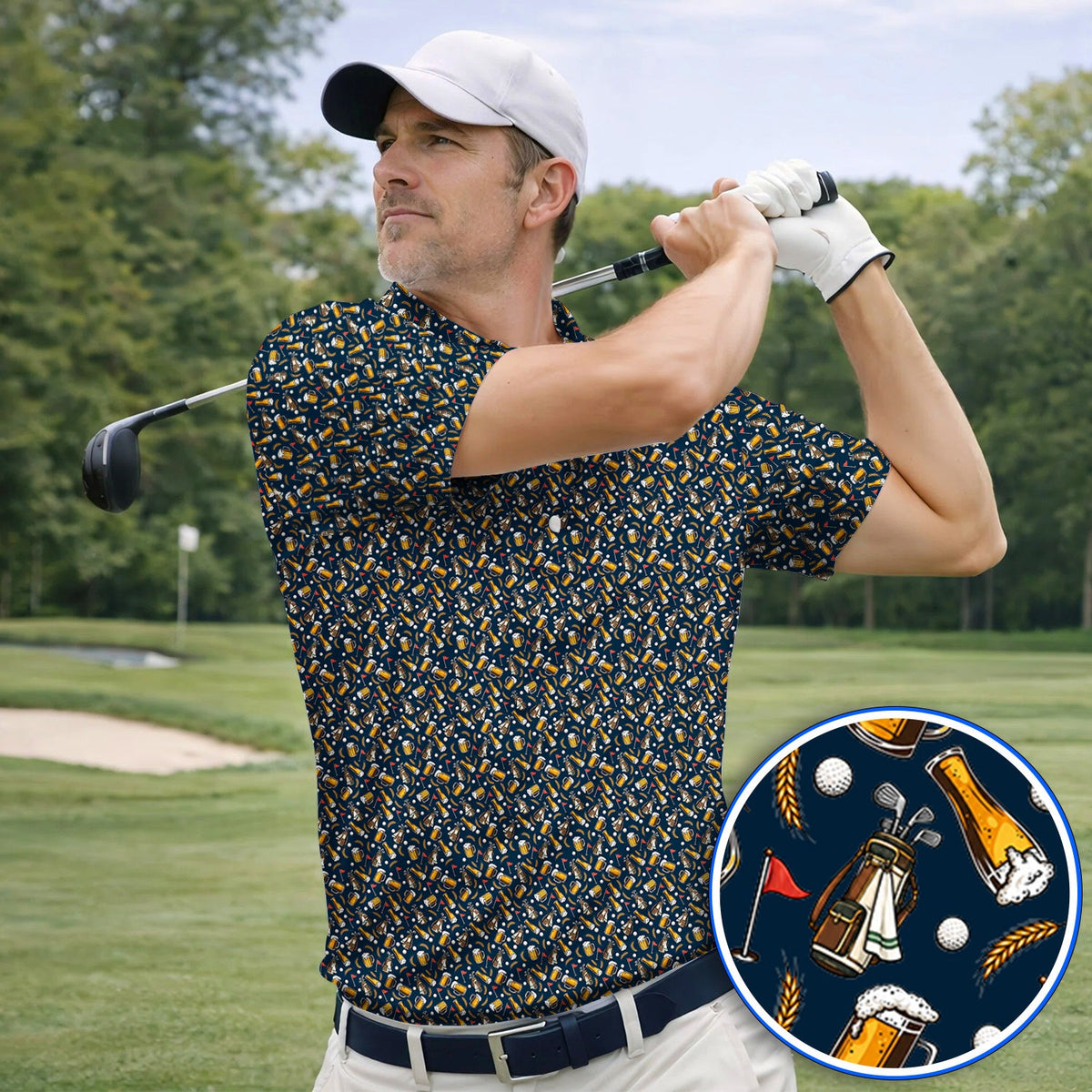 Pattern Golf And Beer Polos, Funny Golf Shirt, Golf Shirts For Golfer