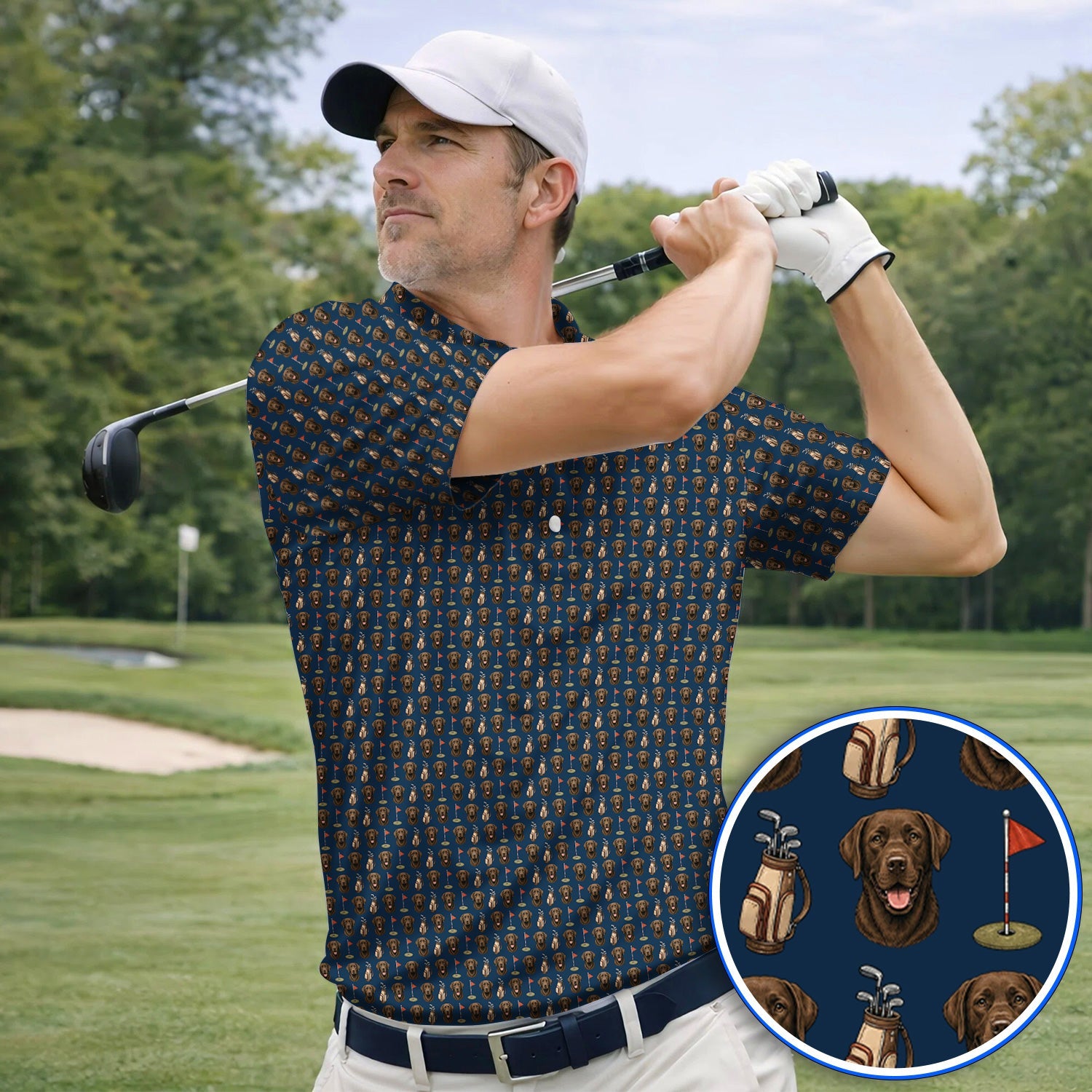 Chocolate Labrador Retriever Golf Shirt, Funny Chocolate Lab Pattern Golf Polos, Dog Lover Golf Shirt