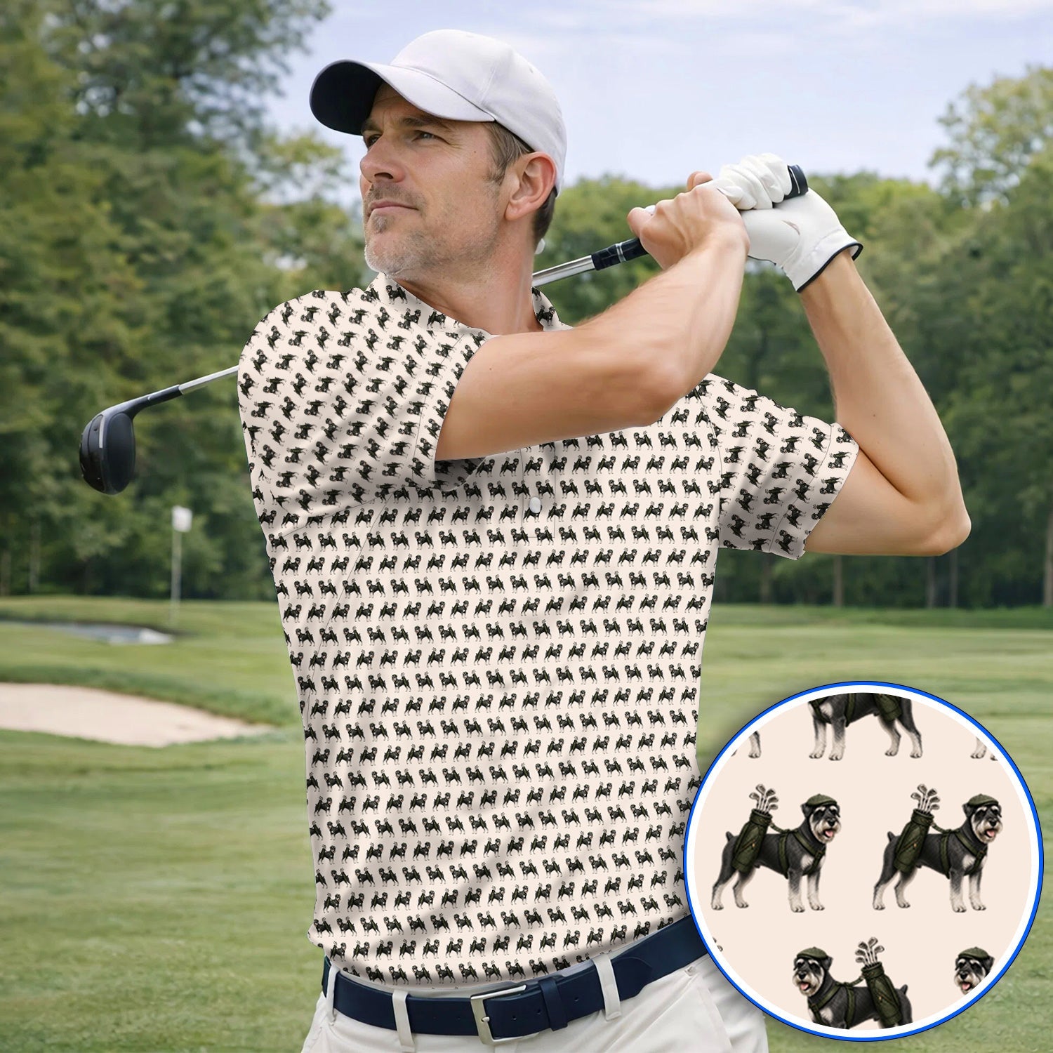 Miniature Schnauzer Golf Cart Shirt, Funny Golf Schnauzer Pattern Golf Polos, Gift For Golf Lovers