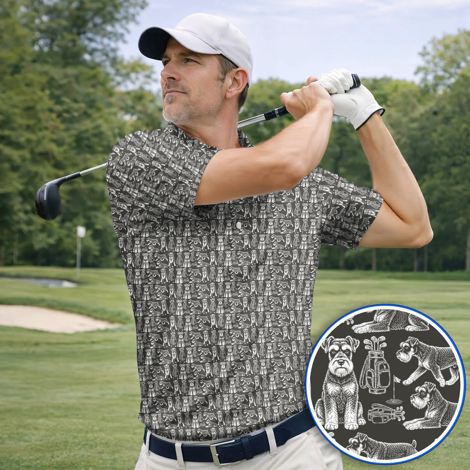 Miniature Schnauzer Golf Polos, Retro Schnauzer Golf Shirt, Crazy Golf Gift For Golfer