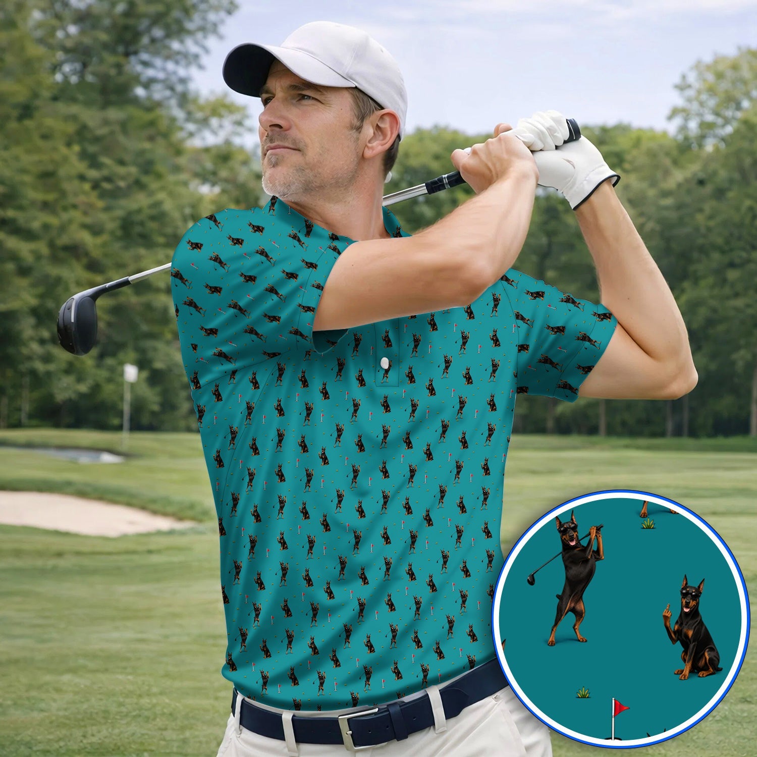 Doberman Golf Polos, Doberman Pattern Golf Shirt, Crazy Golf Gift For Men