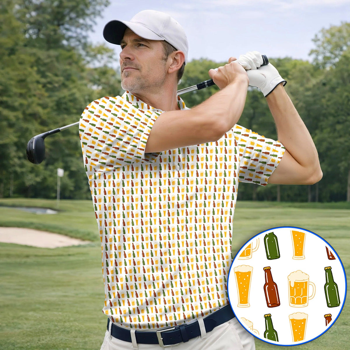 Beer Bottles Golf Polos, Vintage Beer Pattern Golf Shirt, Funny Golf Gift For Golfer