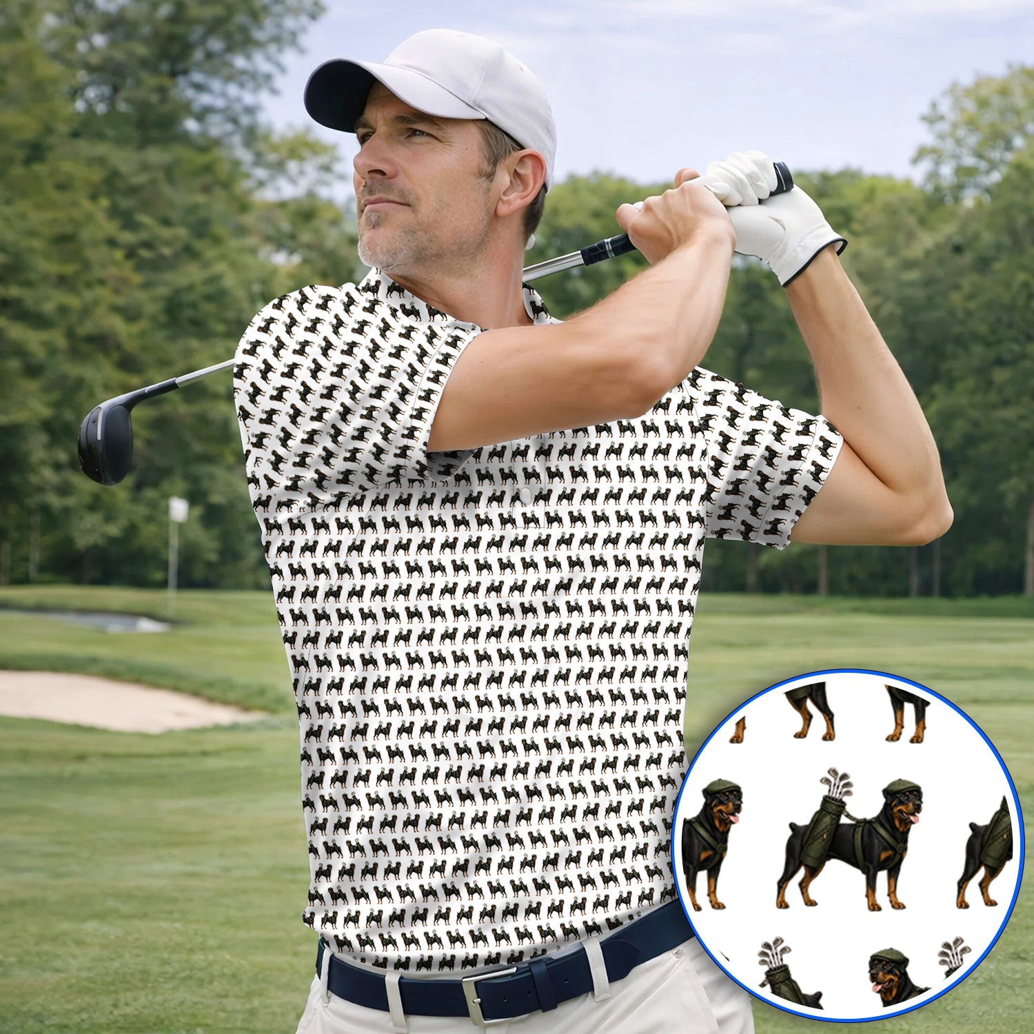 Rottweiler Golf Shirt, Rottweiler Dog Golf Pattern Polos, Crazy Golf Gift For Golfer