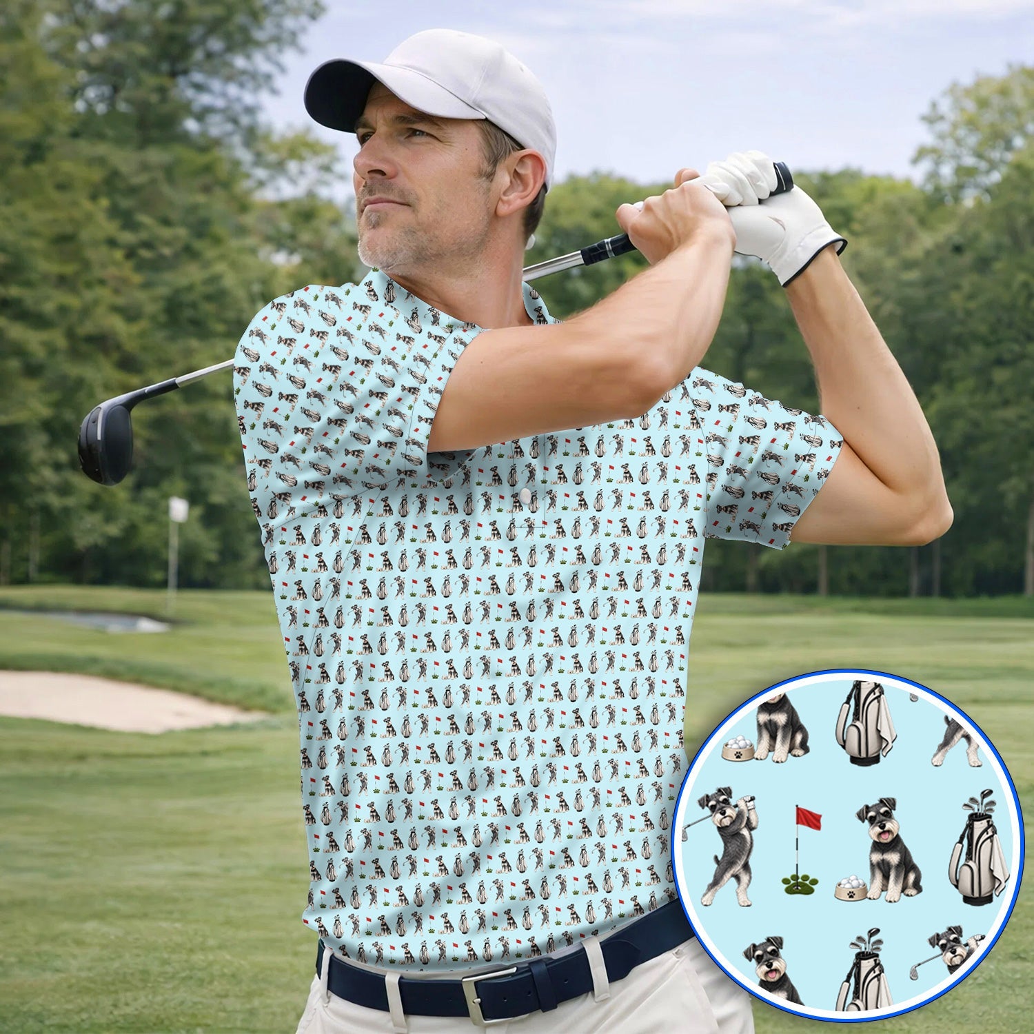Funny Miniature Schnauzer Golf Shirt, Schnauzer Pattern Golf Polos, Gift For Golf Lovers