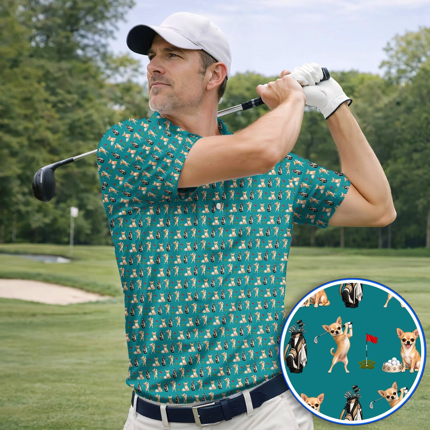 Chihuahua Golf Shirt, Cute Chihuahua Golf Pattern Polos for Dog Lovers, Funny Golf Gift For Golfer