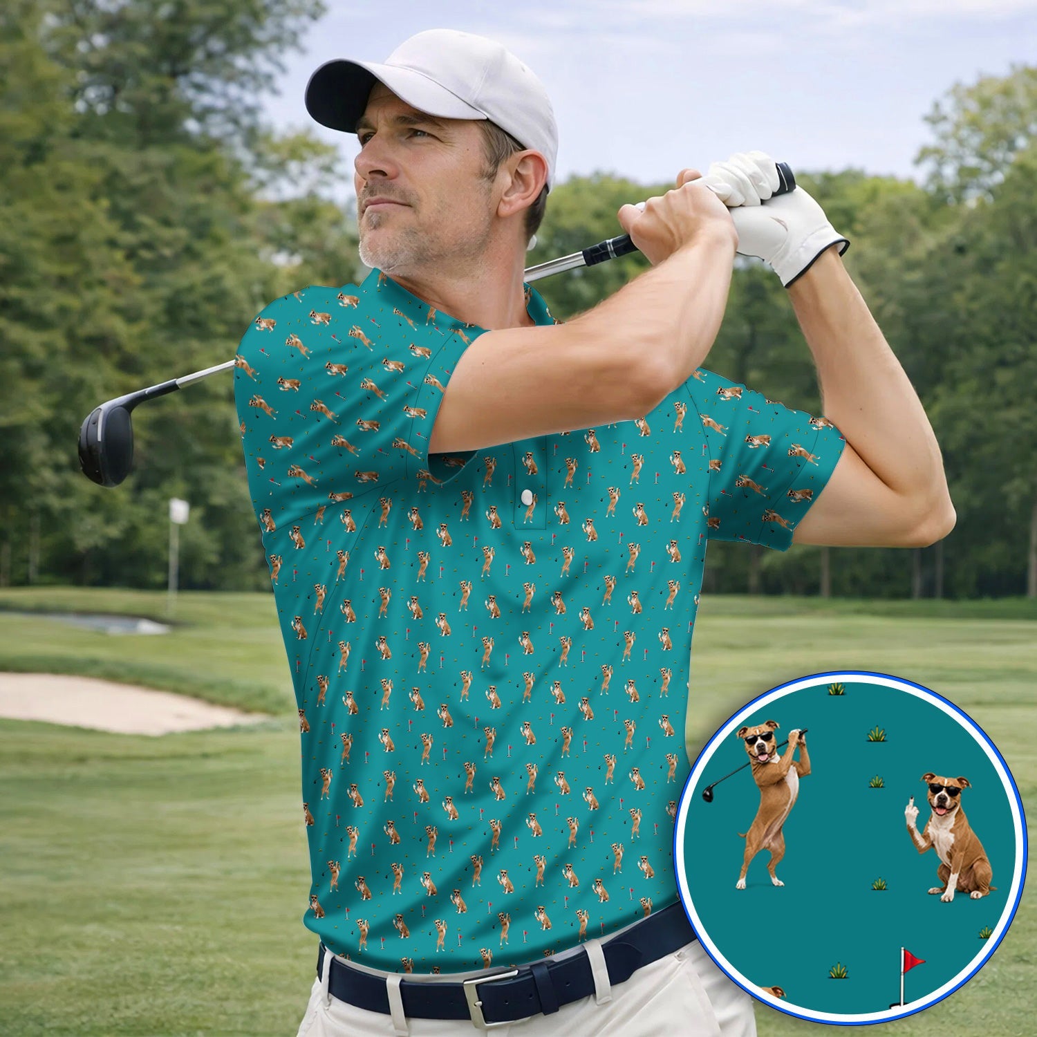 Pit Bull Golf Polos, Funny Pit Bull Pattern Golf Shirt for Dog Lovers, Golf Gift for Golfer
