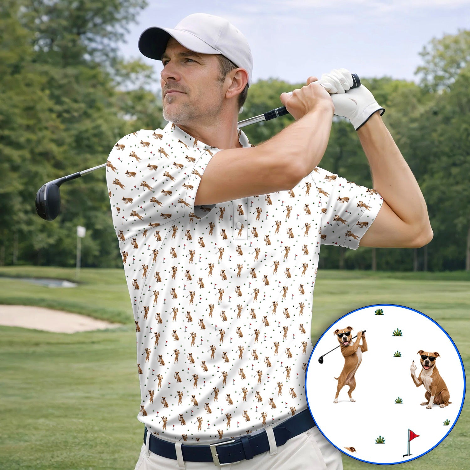 Pit Bull Golf Polos, Funny Pit Bull Pattern Golf Shirt for Dog Lovers, Golf Gift for Golfer