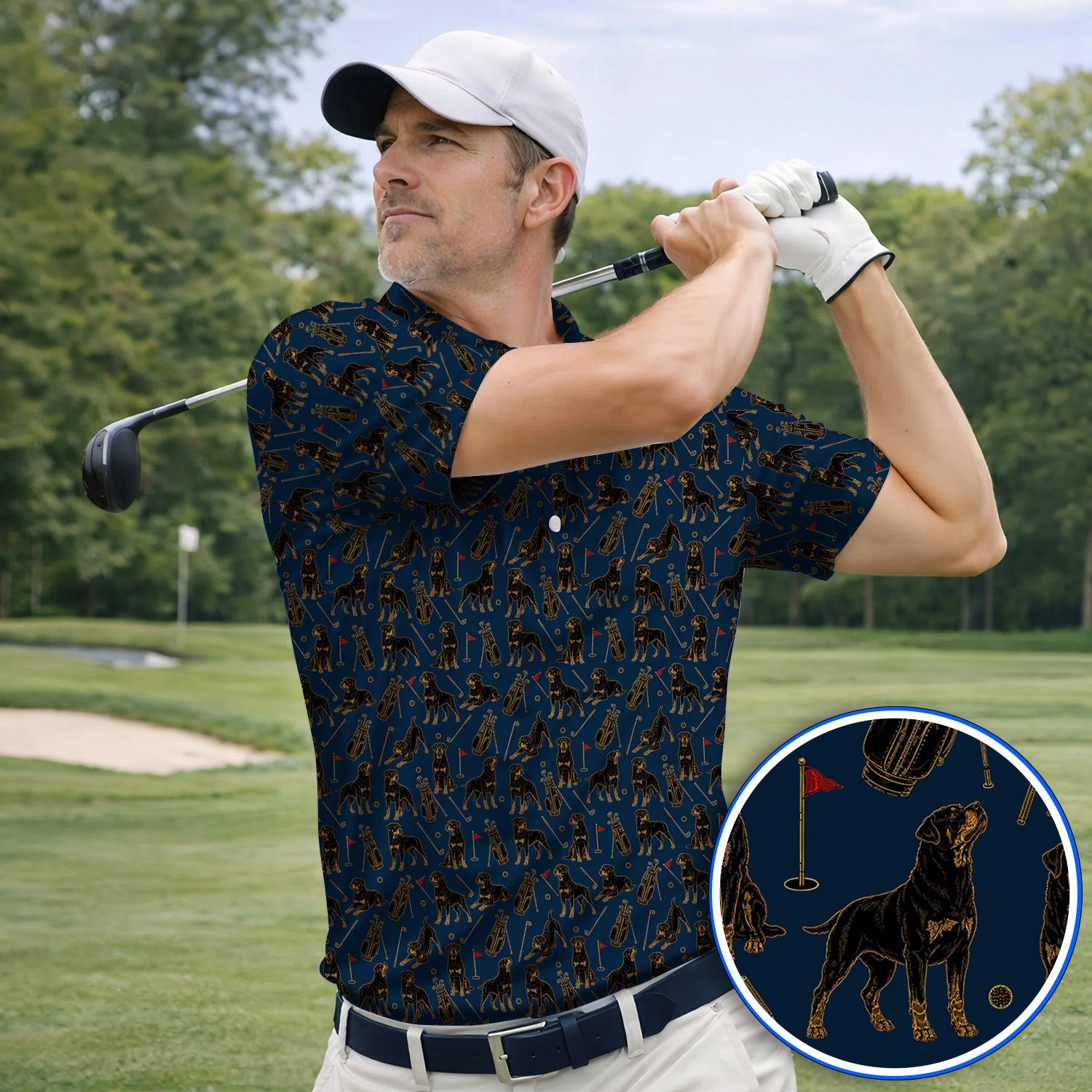 Crazy Rottweiler Golf Polos, Rottweiler Dog Pattern Golf Shirt, Golf Gift For Golfer