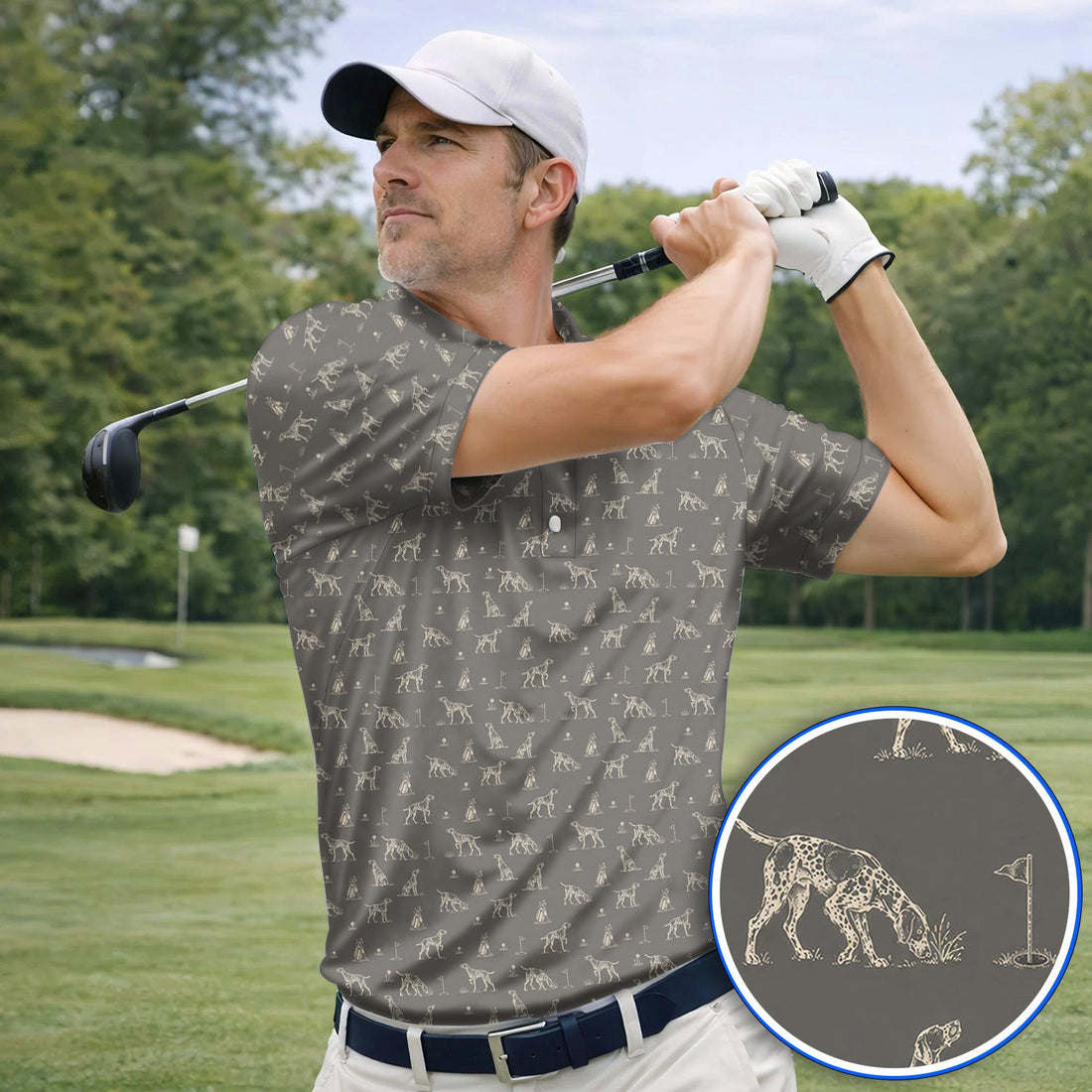 German Shorthaired Pointer Golf Shirt, Crazy Pointer Pattern Golf Polos, Golf Gift For Golfer
