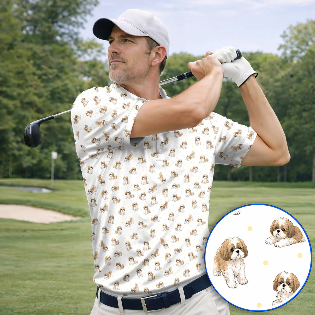 Funny Shih Tzu Golf Shirt, Cute Shih Tzu Pattern Golf Polos, Golf Gift For Golfer