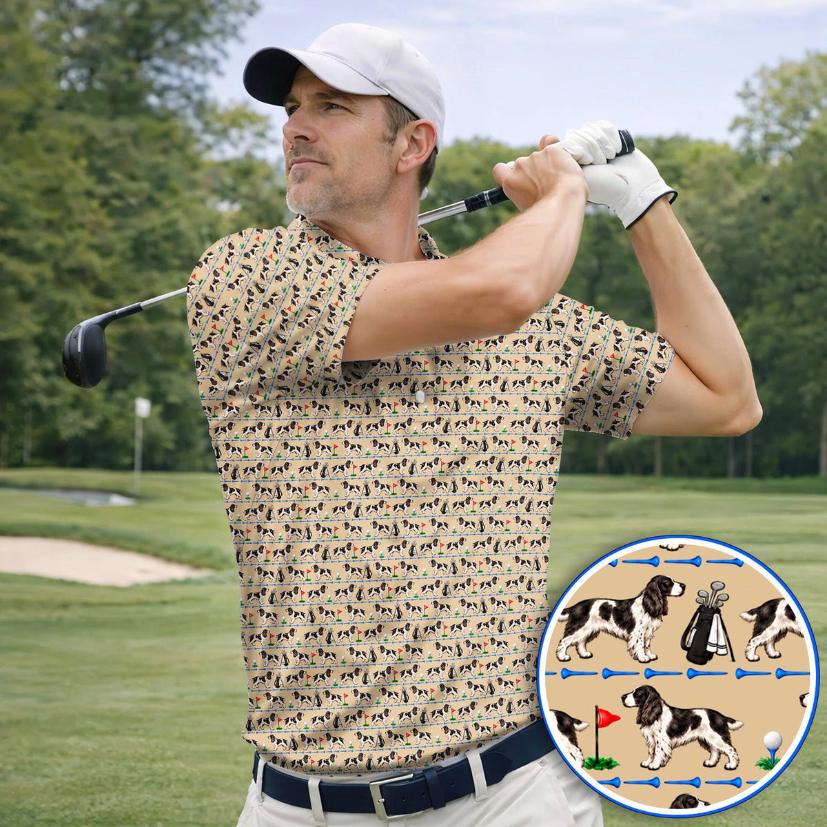 English Springer Spaniel Golf Polos, Crazy Pattern Golf Shirt For Dog Lovers, Golf Gift For Golfer