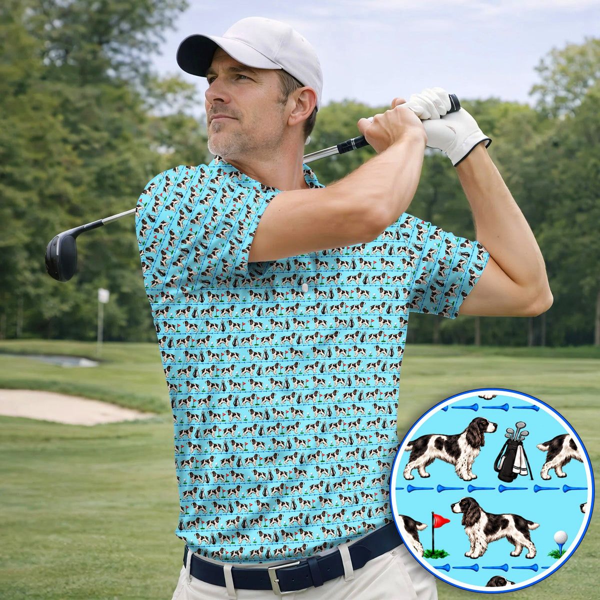 English Springer Spaniel Golf Polos, Crazy Pattern Golf Shirt For Dog Lovers, Golf Gift For Golfer