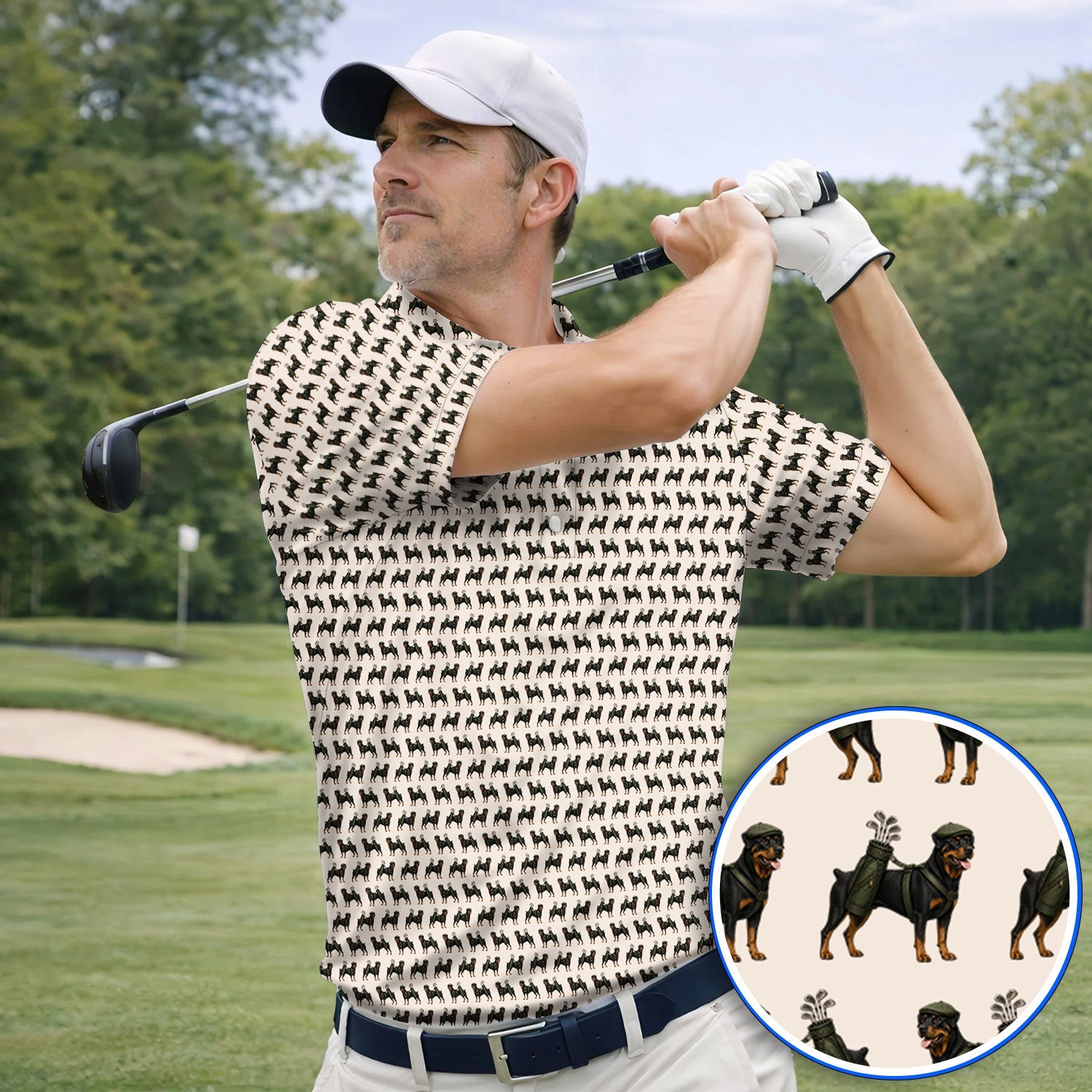 Rottweiler Golf Shirt, Rottweiler Dog Golf Pattern Polos, Crazy Golf Gift For Golfer