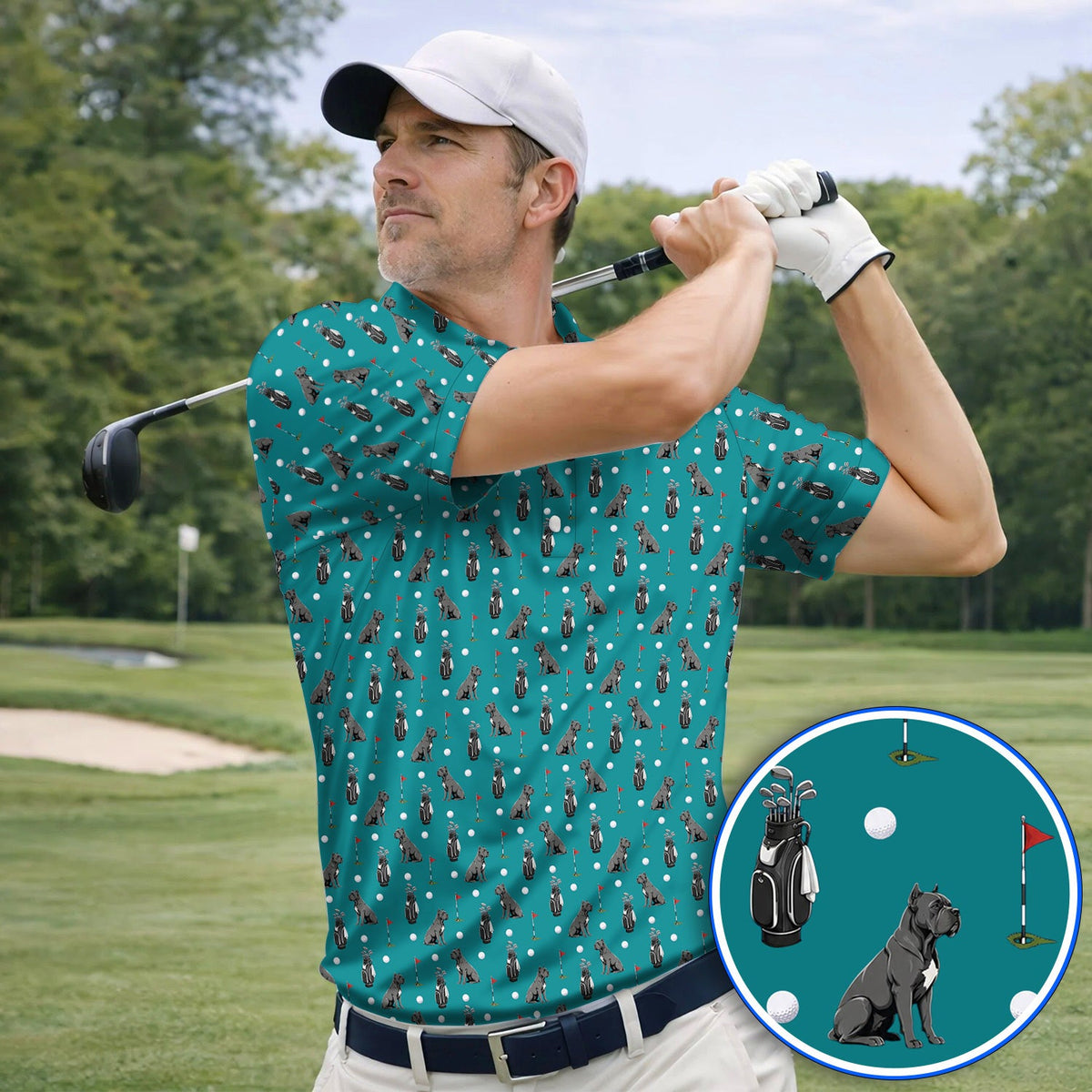 Funny Cane Corso Pattern Golf Shirt, Black Cane Corso Golf Polos for Dog Lovers, Golf Gift for Golfers