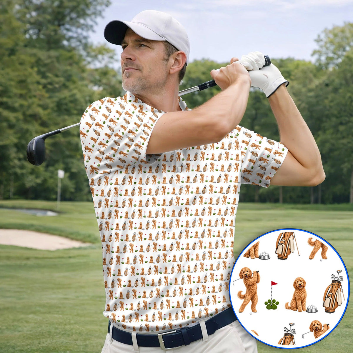 Goldendoodle Golf Polos, Dog Pattern Golf Shirt, Funny Golf Gift For Golfers