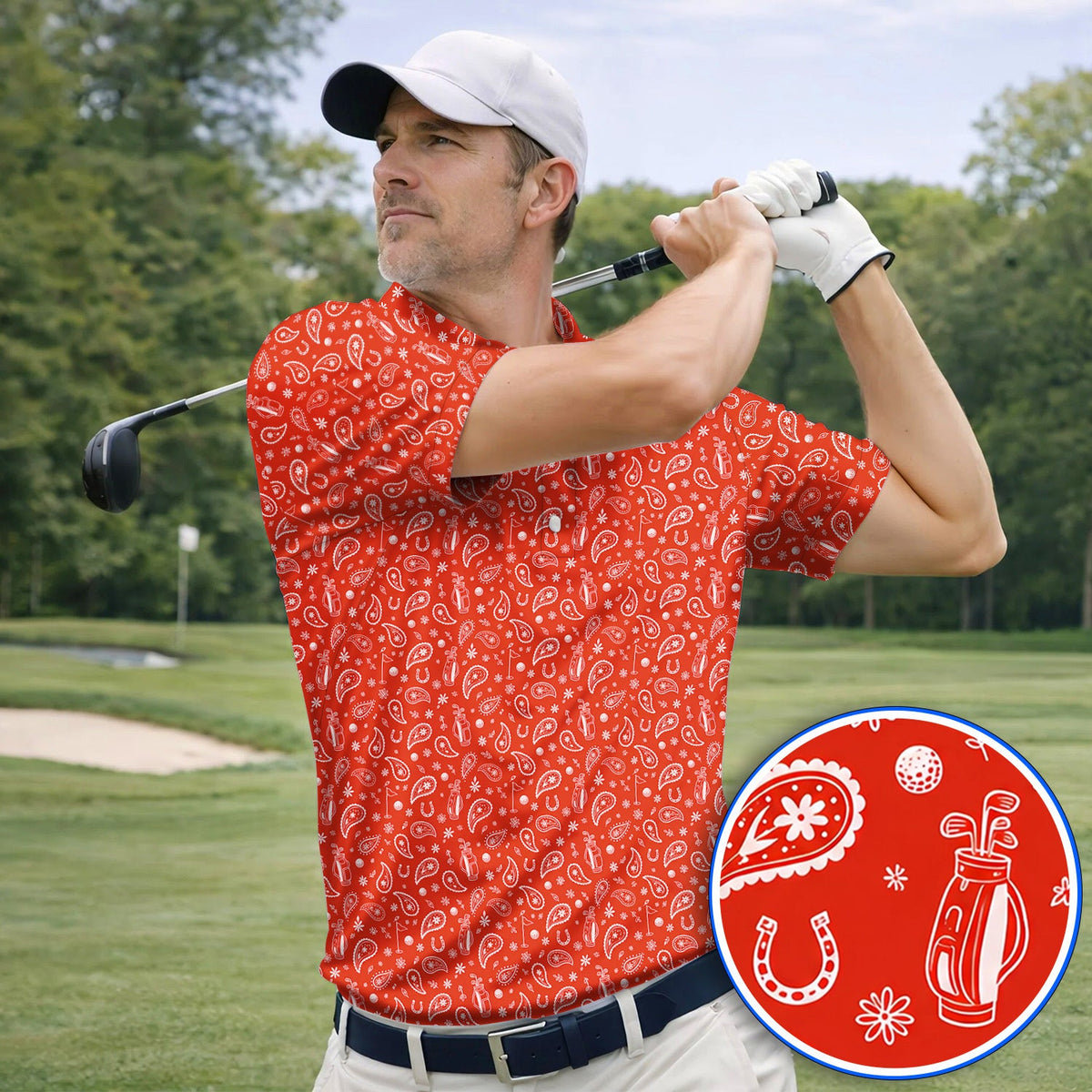 Cowgirl Paisley Pattern Golf Polos, Pink Western Golf Shirt, Cute Paisley Golf Gift For Golfers