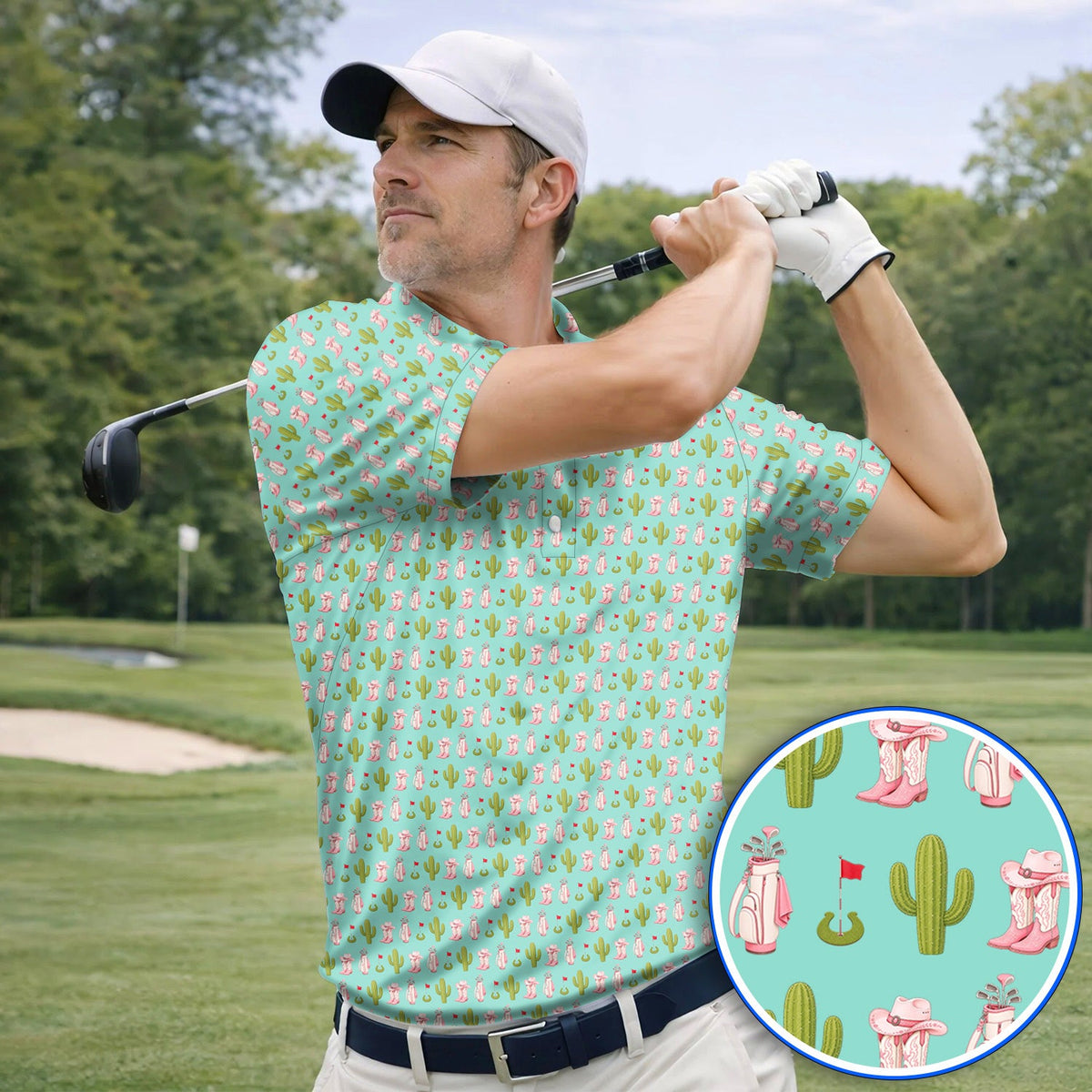 Cowgirl Pattern Golf Polos, Western Cactus Golf Shirt, Golf Gifr For Golfers