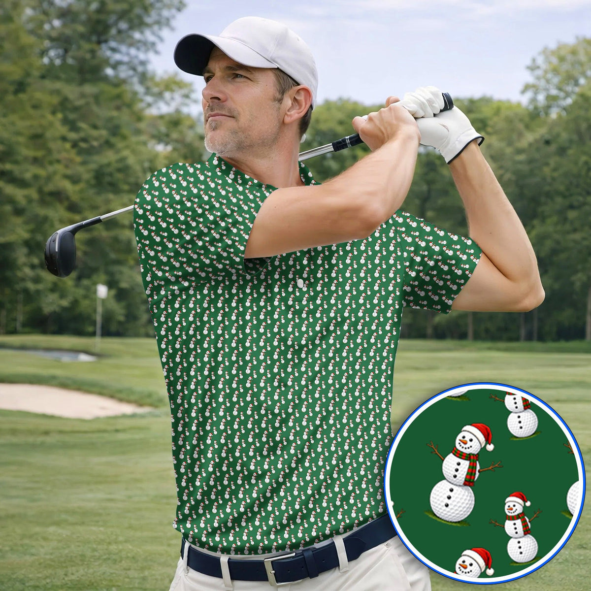 Snowman Christmas Golf Polos, Funny Xmas Golf Shirt, Golf Gift for Golfer