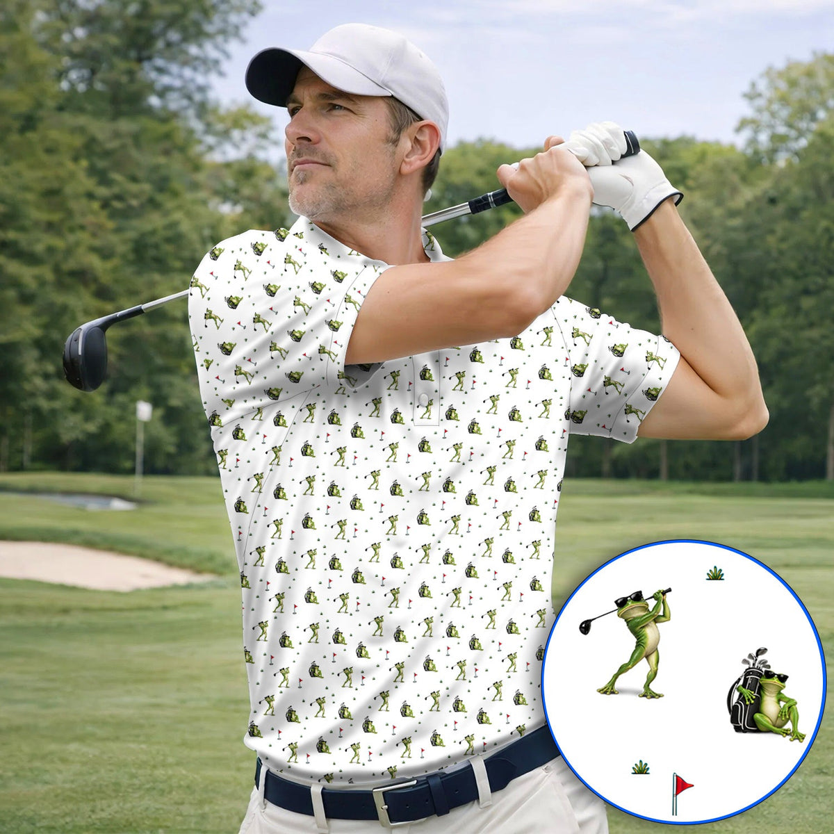 Cool Frog Golf Polos, Frog Golf Pattern Shirt, Funny Golf Gift For Golfer