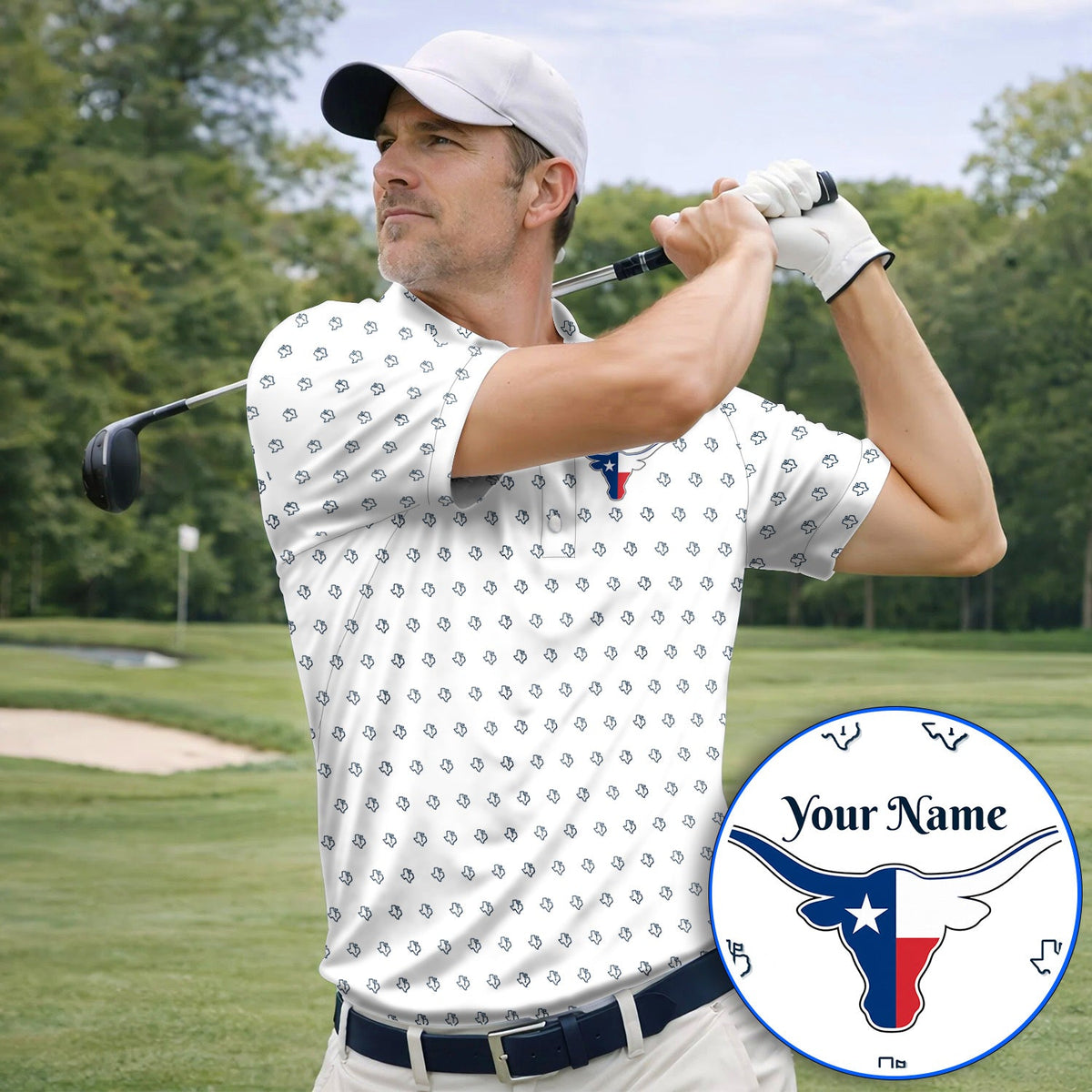 Personalized Texas Longhorn Golf Polos, Texas Pattern Golf Shirt, Unique Texas Golf Gift For Golfer