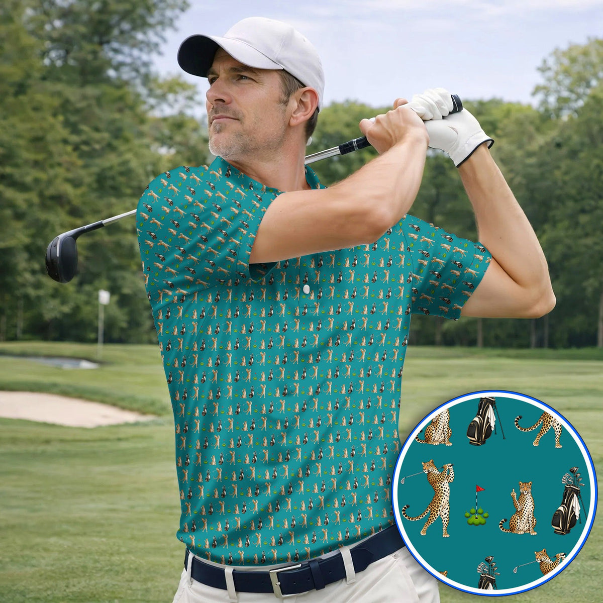 Leopard Pattern Golf Polos, Funny Pattern Golf Shirt, Golf Gift For Golfers