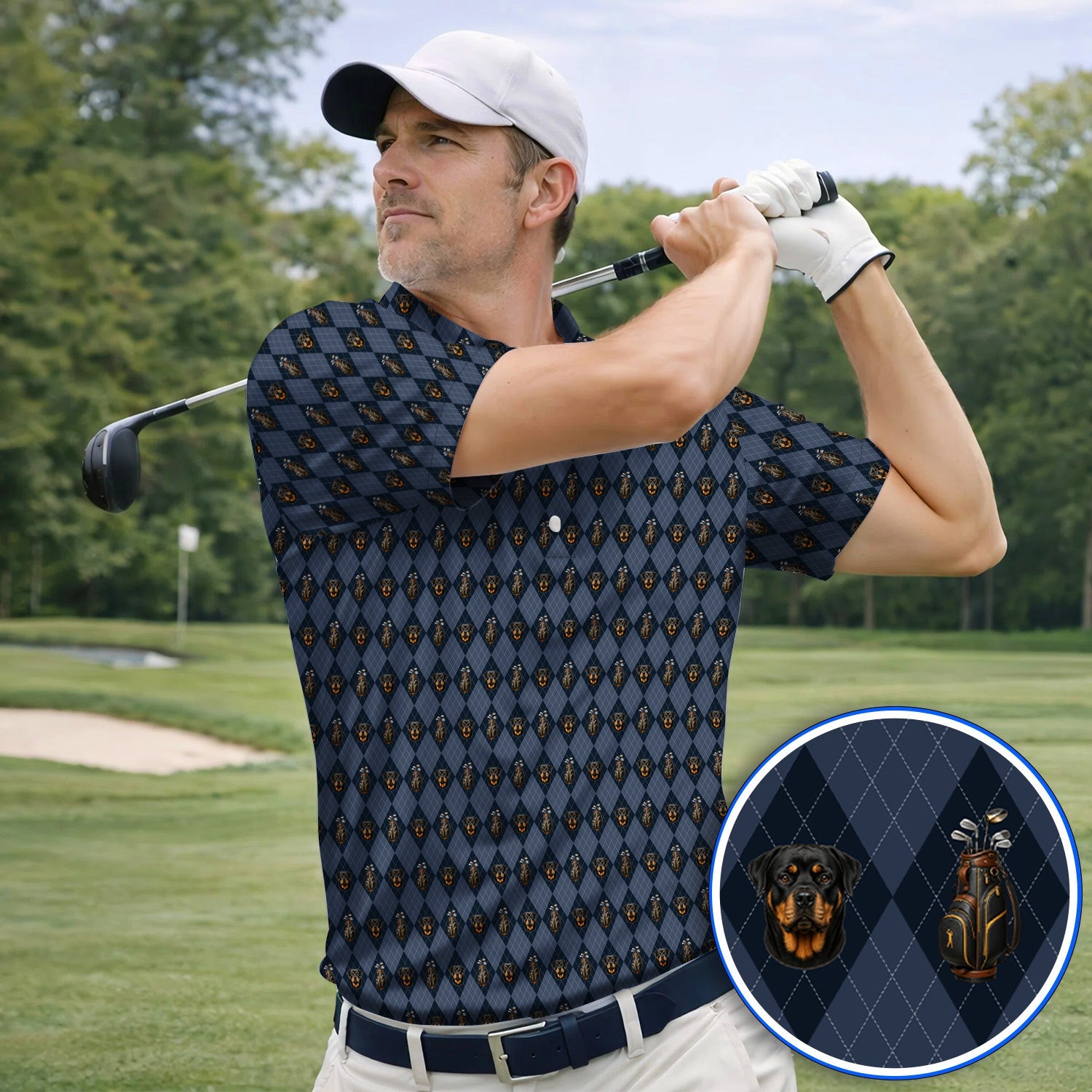 Rottweiler Argyle Pattern Golf Polos, Crazy Rottweiler Golf Shirt, Dog Lover Golf Gift