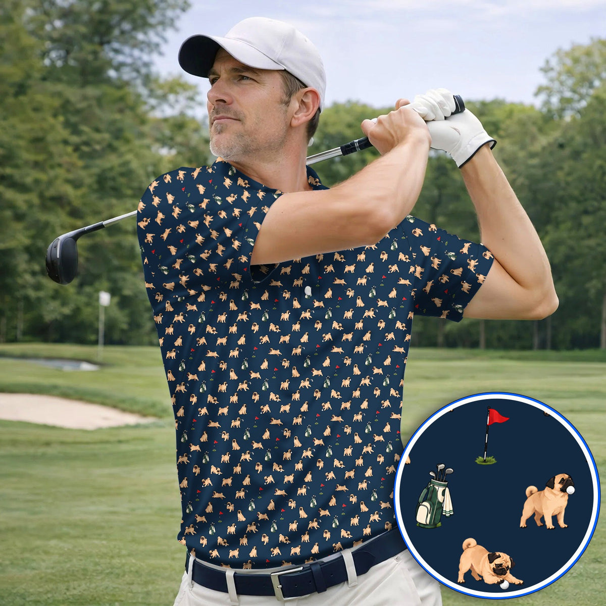 For Dog Lovers Crazy Pug Golf Polos, Pug Pattern Golf Shirt , Golf Gift For Golfers