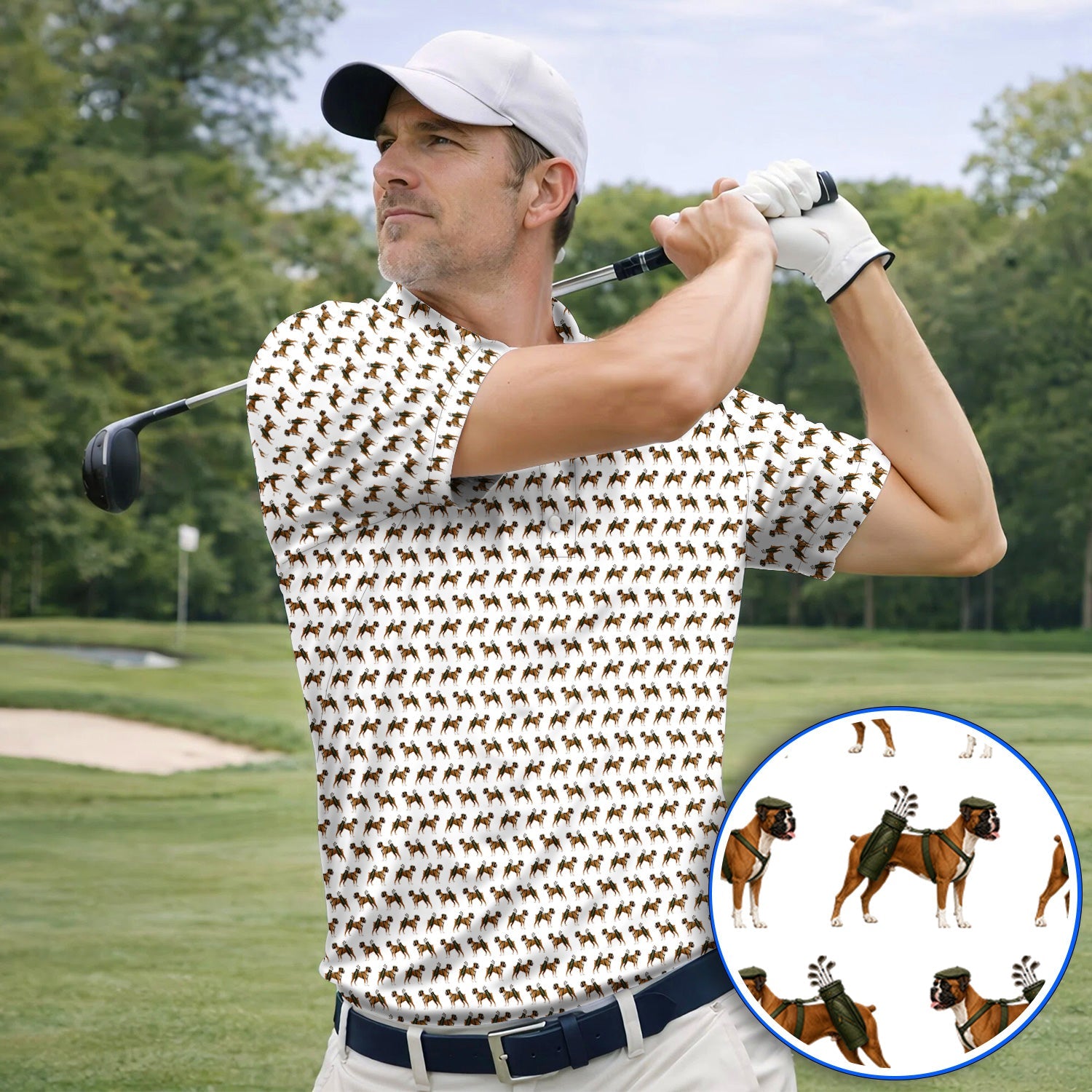 Boxer Dog Golf Polos, Boxer Pattern Golf Shirt for Golfer, Golf Gift For Dog Owners