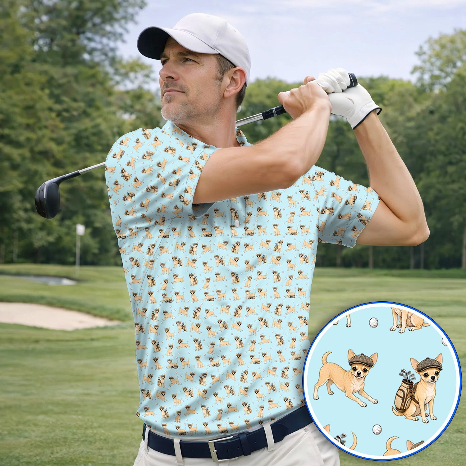 Funny Chihuahua Golf Polos, Cute Chihuahua Pattern Golf Shirt for Dog Lovers, Golf Gift For Golfer
