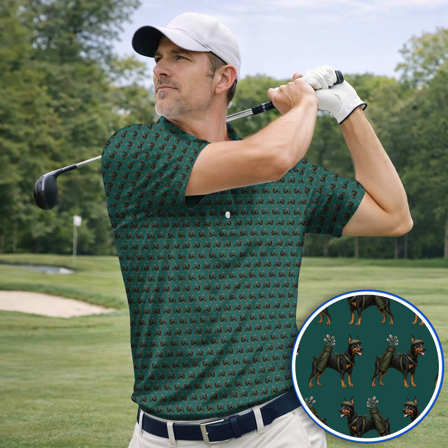 Doberman Golf Polos, Crazy Doberman Pattern Golf Shirt, Dog Lover Golf Gift