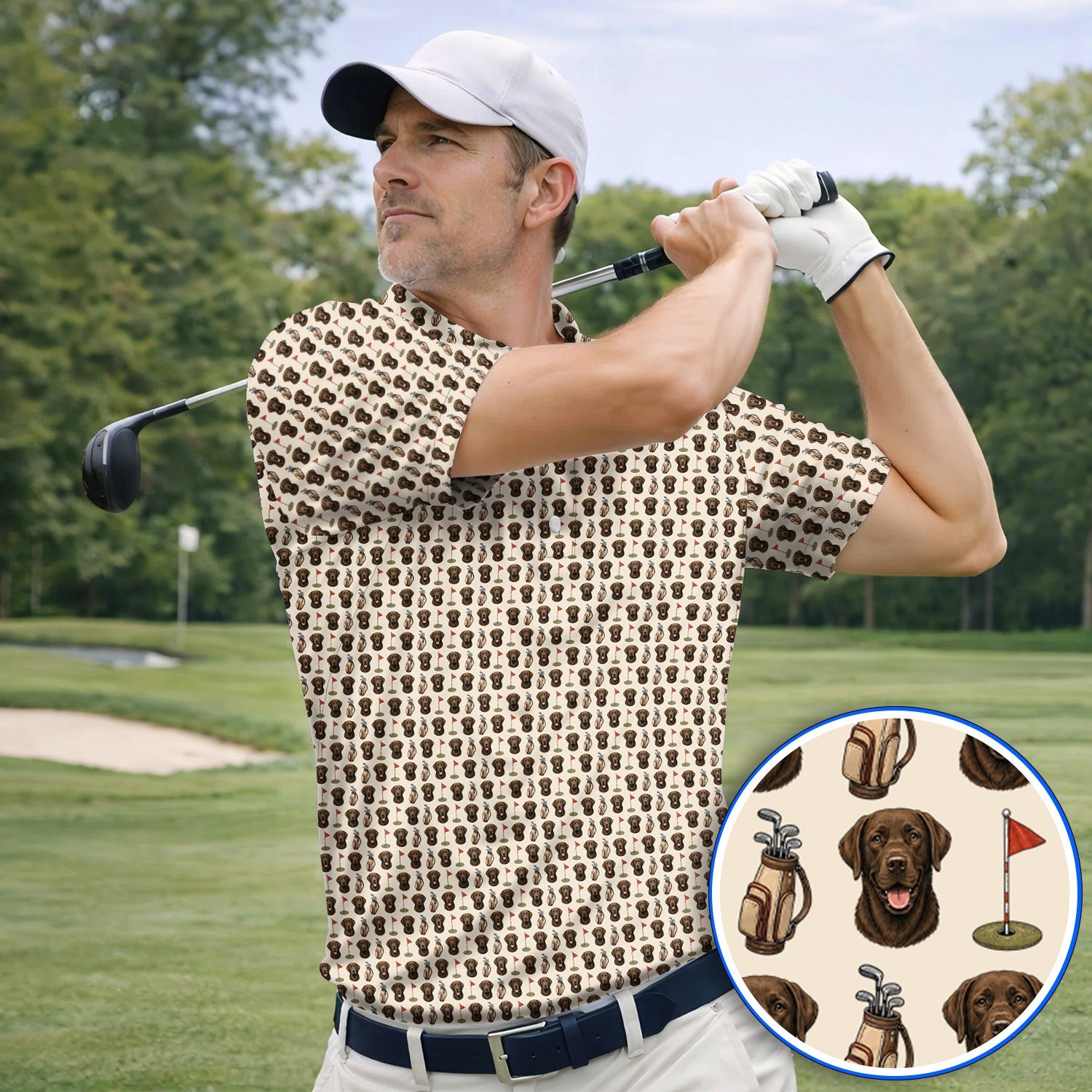 Chocolate Labrador Retriever Golf Shirt, Funny Chocolate Lab Pattern Golf Polos, Dog Lover Golf Shirt