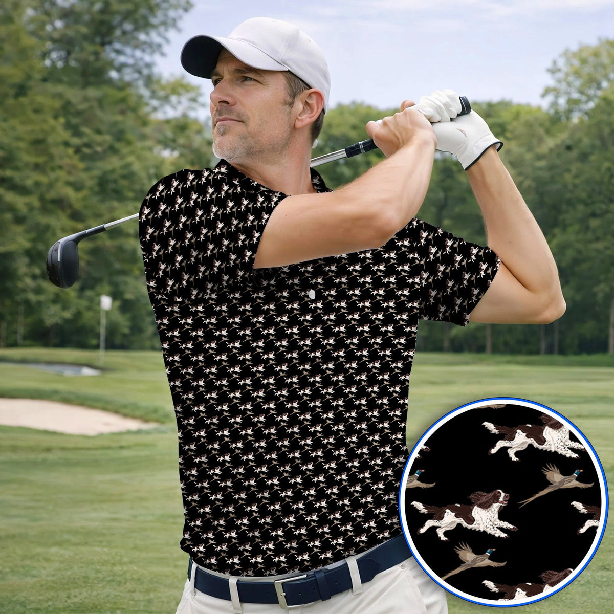 English Springer Spaniel Golf Polos, Crazy Dog Pattern Golf Shirt, Golf Gift For Golfers