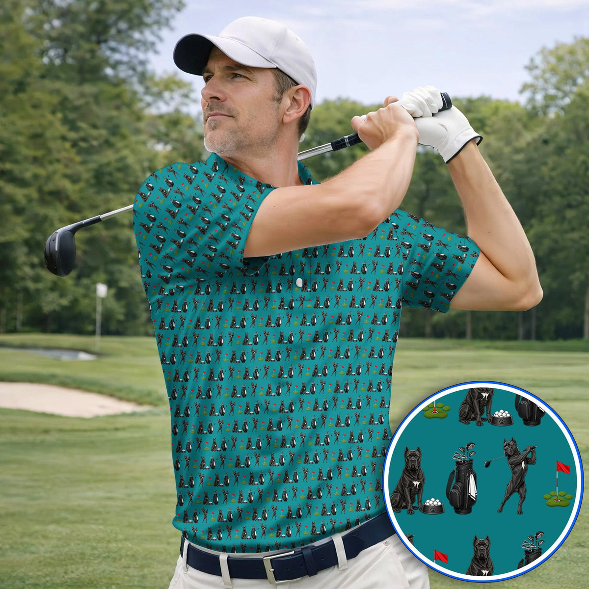 Cane Corso Golf Polos, Black Cane Corso Golf Pattern Shirt for Dog Lovers, Funny Golf Gift for Golfers
